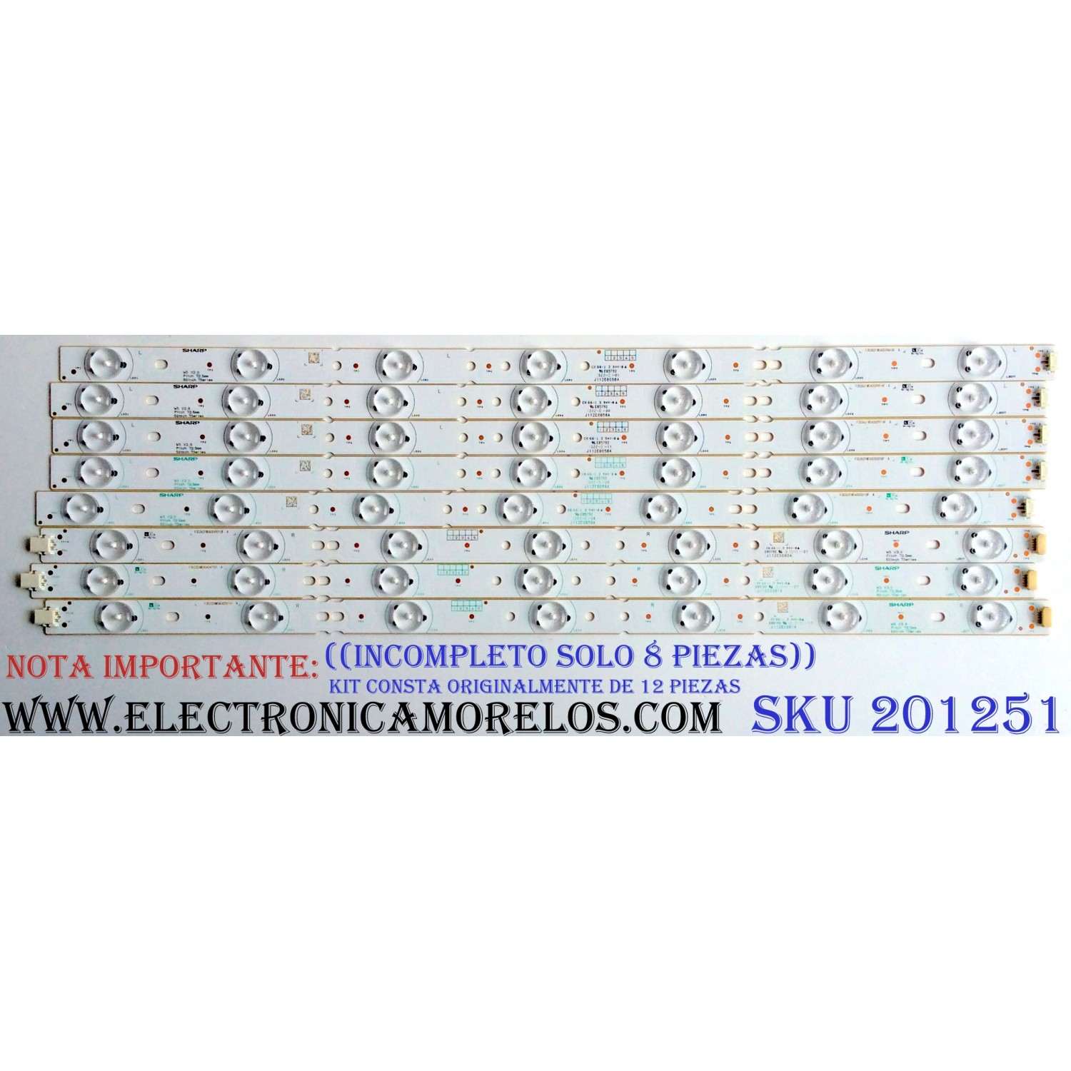 KIT DE LED´S PARA TV ((INCOMPLETO SOLO 8 PIEZAS)) / RCA J112E0058A / J112E0059A / J112E0060A / J112E0061A / E85792 / PANEL V500HJ1-P01-12V / MODELO LED50B45RQ V519-LE50B4C-B100228	