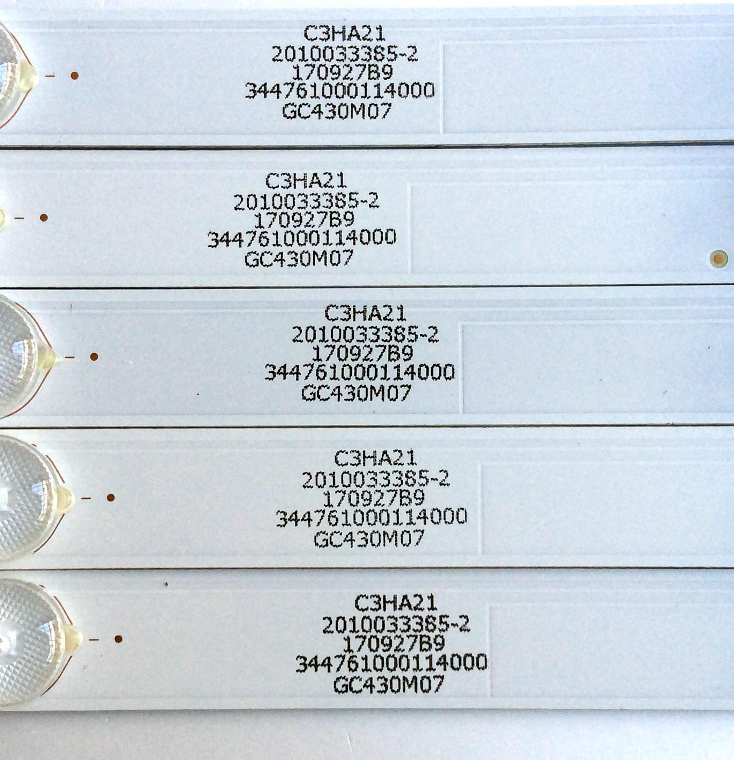 KIT DE LED´S PARA TV (5 PIEZAS) / VIZIO 303GC430037 / GC43D08-ZC21AG-09 / E469119 / GC430M07 / C3HA21 / 2010033385-2 / 170927B9 / 344761000114000 / PANEL BOEI430WU1 8N17A09 / MODELO D43n-E4 LHBFVNKT - Imagen 4