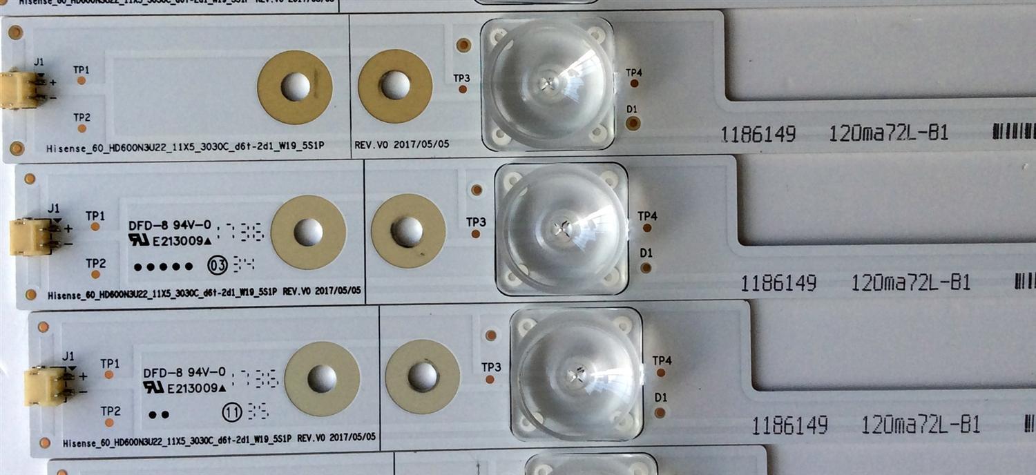 KIT DE LED´S PARA TV (11 PIEZAS) SHARP HISENSE_60_HD600N3U22_11X5_3030C_D6T-2D1_W19_5S1P REV.V0 / 1186149 / 120MA72L-B1 / HE60Q4MNF97 / PANEL`S HD600N3U23\XP\S0\GM\CKD\ROH / HD600N3U23 / MODELO LC-60P6070U / NS-48D510NA15 - Imagen 2