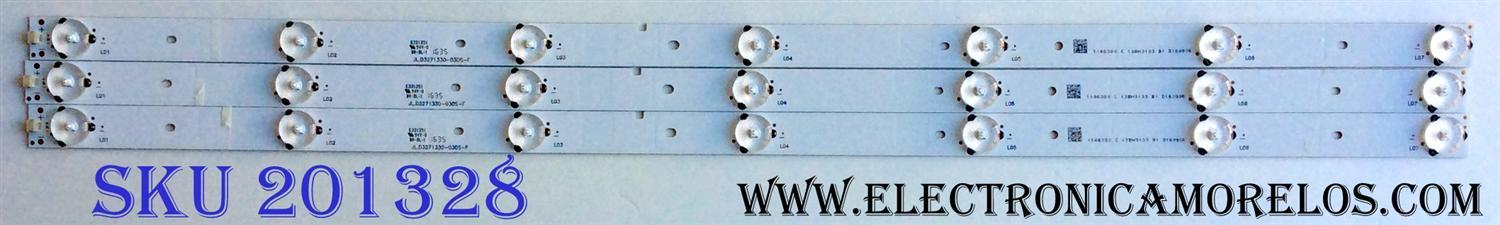 KIT DE LED´S PARA TV (3 PIEZAS) / HISENSE JL.D3271330-03DS-F / 1146380 / E331251 / 1146380 C 13BH3133B1 D160906 / PANEL JHD315-DH-E81 / MODELO 32H3B1