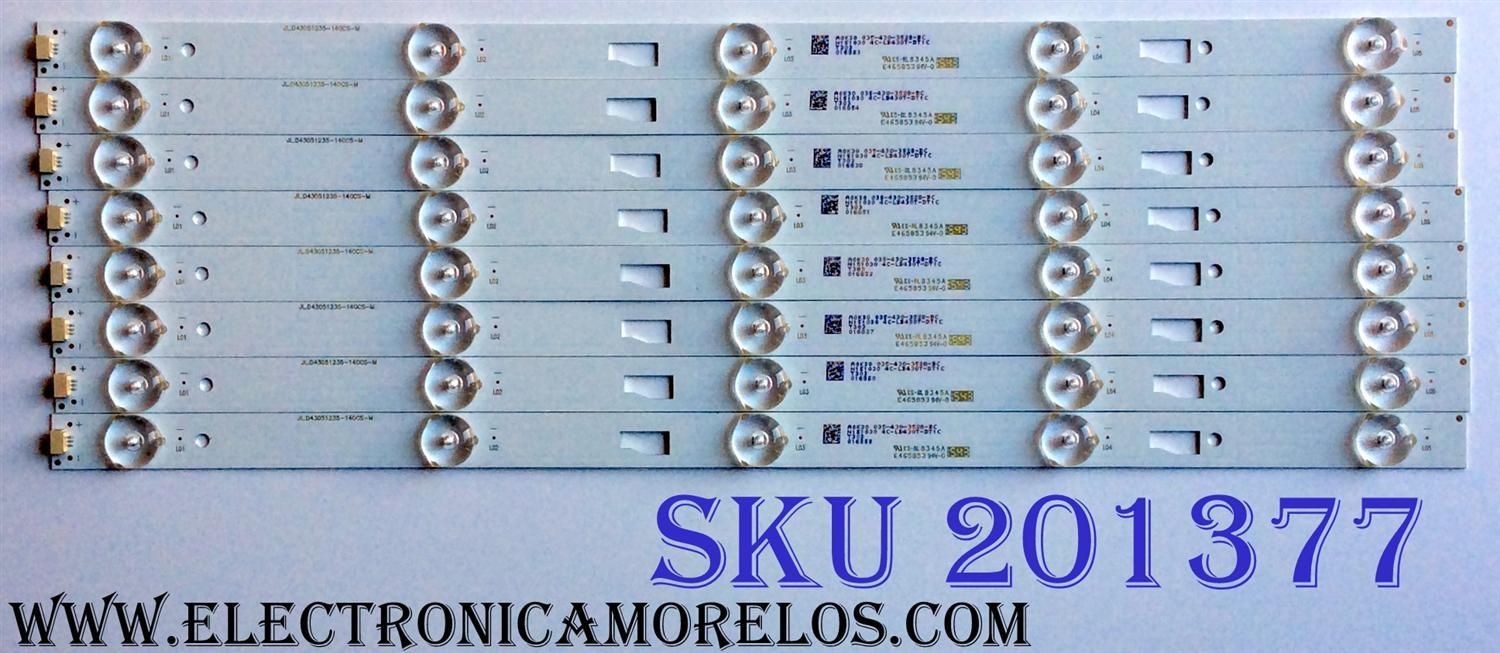 KIT DE LED´S PARA TV (8 PIEZAS) / JL.D43051235-140CS-M / 4C-LB430T-DT1C / E465853 / 035-430-3528-BC / N151030 T303 / PANEL LVW430LGDX E1 V5 / MODELO ¨43¨