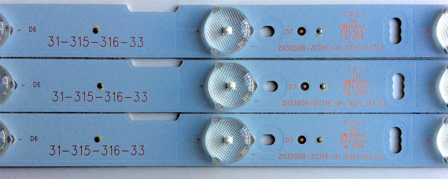KIT DE LED´S PARA TV (3 PIEZAS) / UPSTAR ZH32D08-ZC14F-01 / 31-315-316-33 / E243157 / N285D-0 / 2010002593/B22 / 141015A2 / PANEL TH315L424 / MODELOS P32EA8 / P32EE7 - Imagen 2
