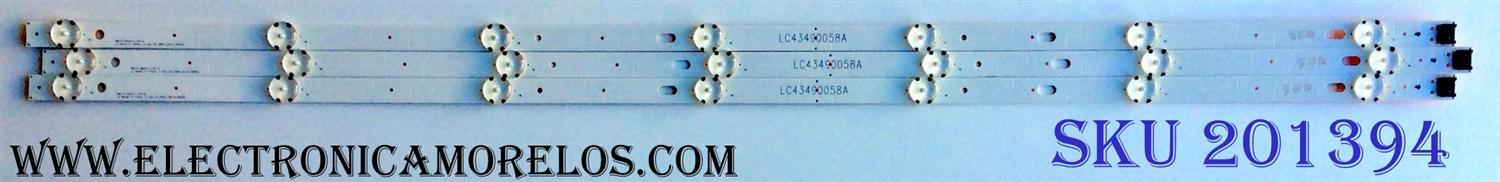 KIT DE LED´S PARA TV (3 PIEZAS) / LG LC43490058A / LC434 90058A / LG Innotek 17Y 43inch_ A-Type LED_ARRAY_Rev0.0_160926 / B6JB 12D1B / AXJB 12D1B / B6JB12D1B / AXJB12D1B / PANEL NC430DUE-AAFX1 / MODELOS 43LJ5500-UA / 43LJ5500-UA AUSYLJM / BUSYLJM