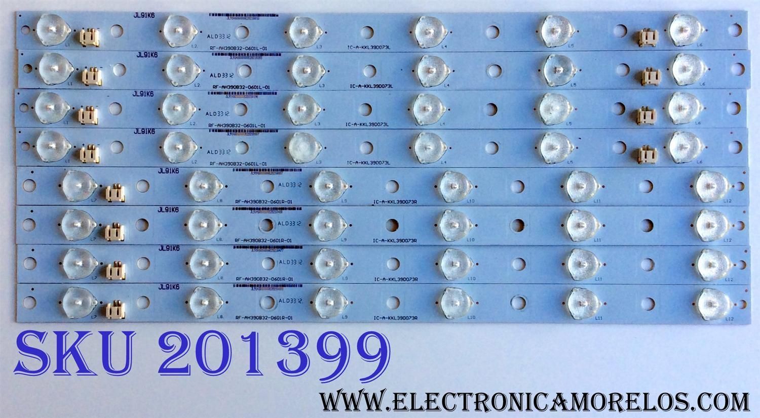 KIT DE LED´S PARA TV (8 PIEZAS) / AFFINITY IC-A-KKL39D073R / IC-A-KKL39D073L / RF-AH390B32-0601L-01 / RF-AH390B32-0601R-01 / JL91K6 / JL91K6000000E28210 / PANEL V390HJ1-P01 REV.C1 / MODELO LE3951
