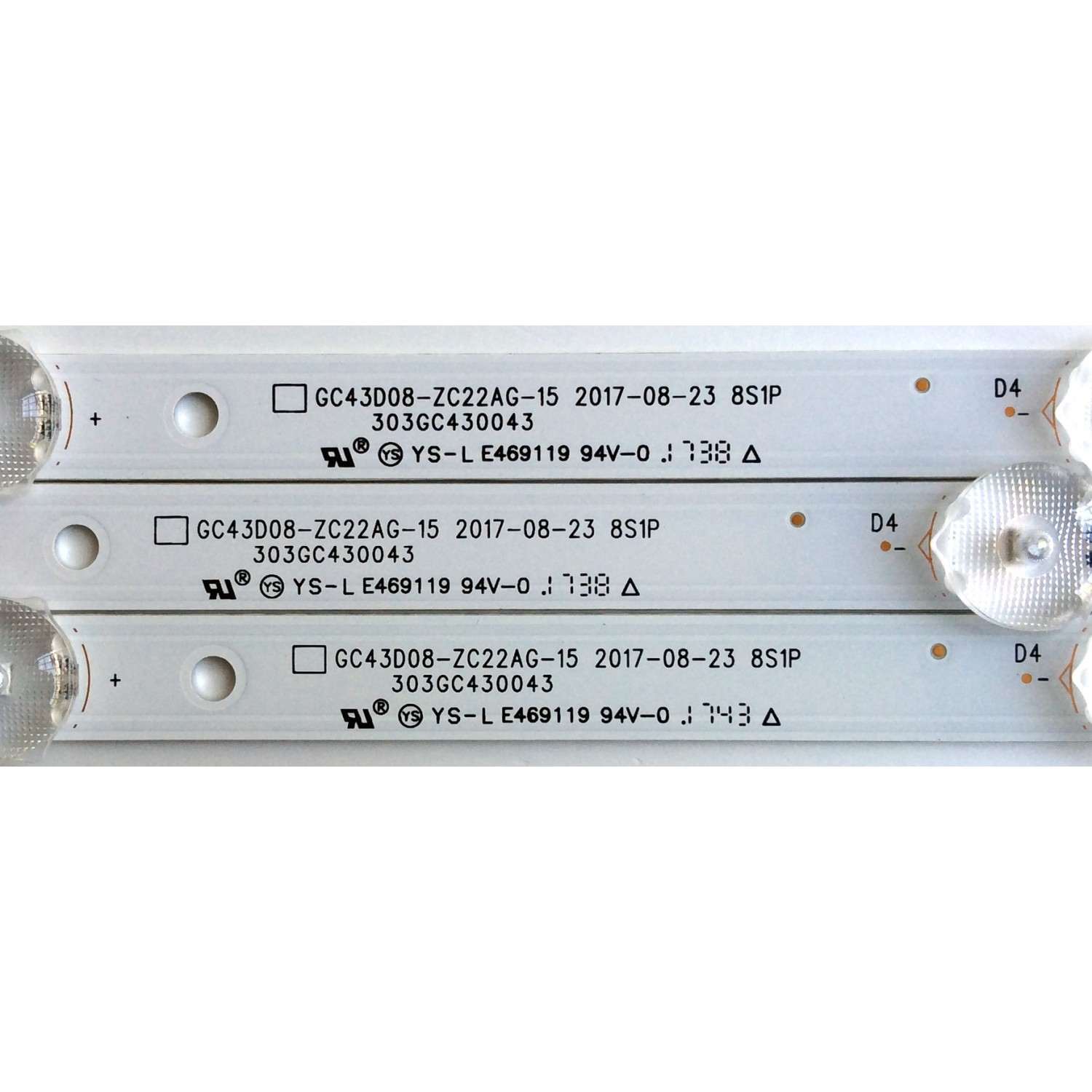 KIT DE LED´S PARA TV (3 PIEZAS) / SAMSUNG 303GC430043 / GC43D08-ZC22AG / E469119 / 2010035711-12 / 171115A2 / 344761000135000 / GC430M10 / PANEL´S BOEI430WU1 4A17B27 / HV430FHB-N1A / MODELOS UN43J5202AFXZA BZ01 / UN43M5300AFXZA BB02 / UN43J5200AFXZA - Imagen 4