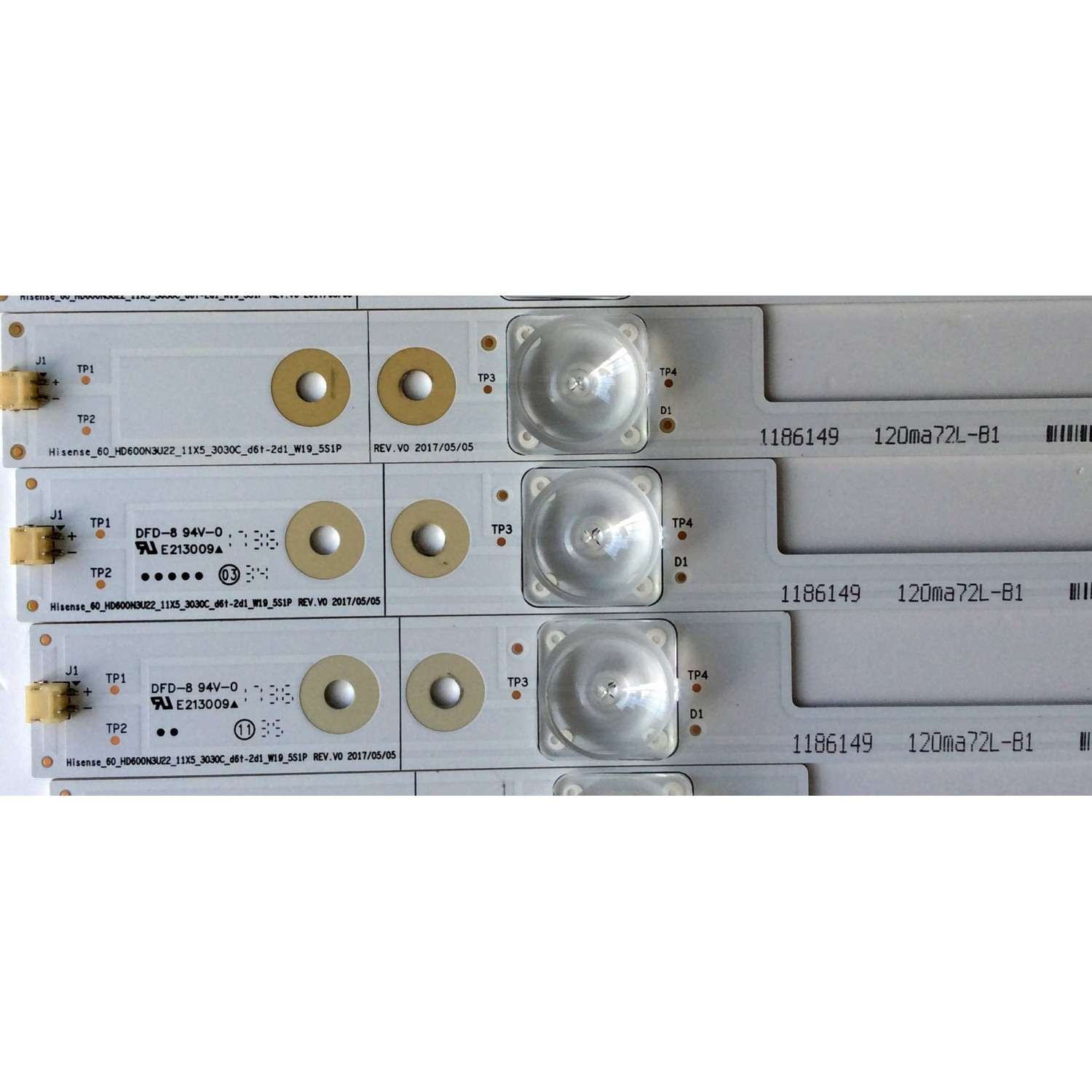 KIT DE LED´S PARA TV (11 PIEZAS) SHARP HISENSE_60_HD600N3U22_11X5_3030C_D6T-2D1_W19_5S1P REV.V0 / 1186149 / 120MA72L-B1 / HE60Q4MNF97 / PANEL`S HD600N3U23\XP\S0\GM\CKD\ROH / HD600N3U23 / MODELO LC-60P6070U - Imagen 2