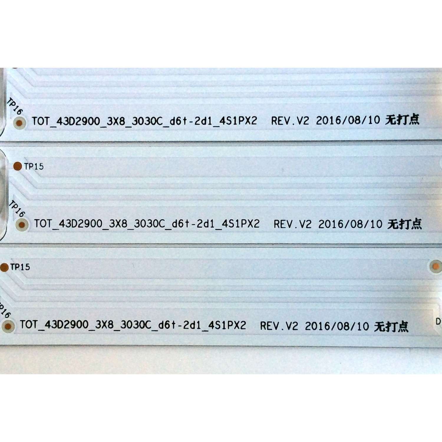 KIT DE LED'S PARA TV ((3 PIEZAS)) / NUMERO DE PARTE 4C-LB4308-YH05J / TOT_43D2900_3X8_3030C_D6T-2D1_4S1PX2 REV.V2 / T0T_43D2900_3X8_3030C_D6T-2D1_4S1PX2 REV.V2 / PANEL'S LVF430ND1L / LVF430CS0T E7 V1 / MODELOS 43S303 / 43S305 / 43S303TBAA - Imagen 4