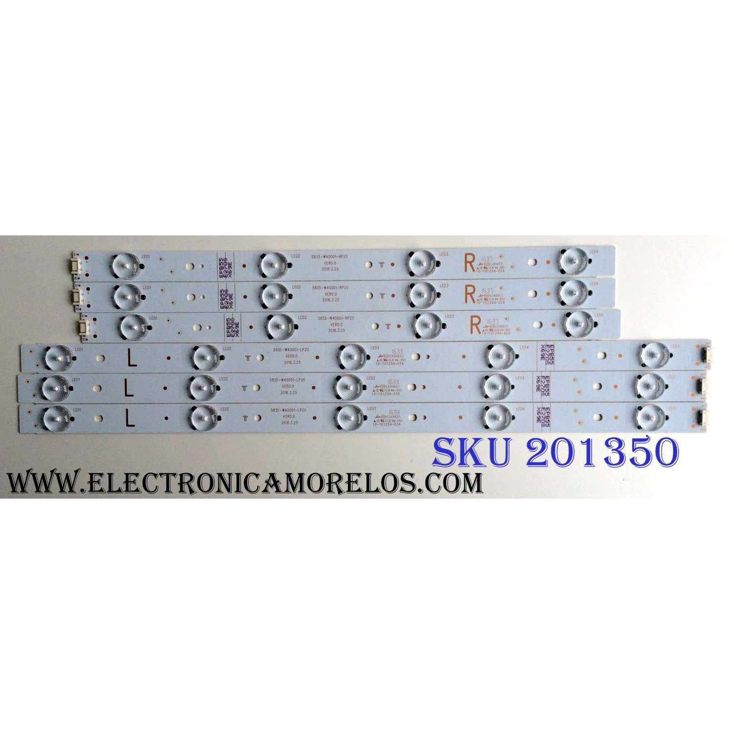 KIT DE LED´S PARA TV LG (6 PIEZAS) NUMERO DE PARTE 5835-W40001-RP20 / 5835-W40001-LP20 / VER0.0 / 10-10126A-02A / 10-10125A-03A / PANEL RDL400FY(QD0-406)REV.00 / MODELO 40LH500-UA