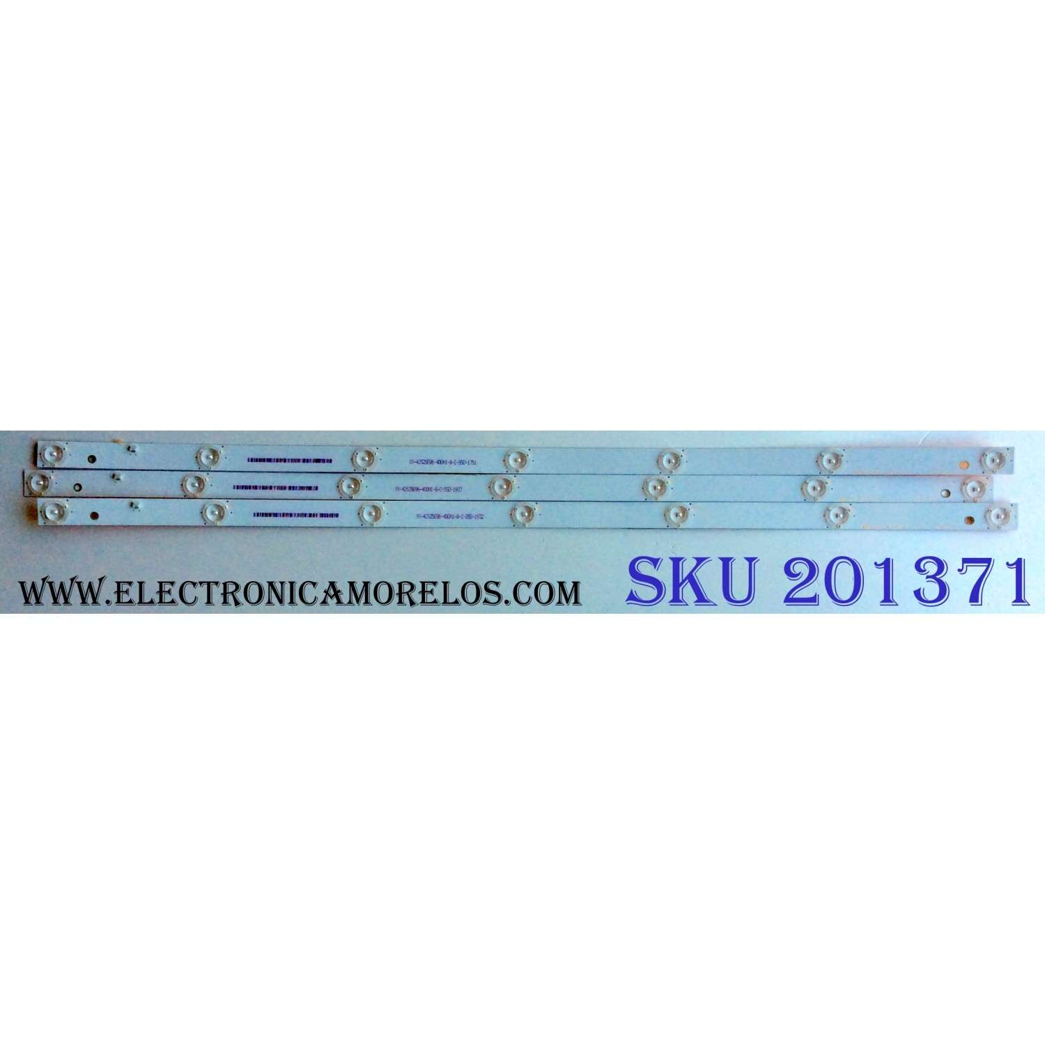 KIT DE LED`S PARA TV (3 PIEZAS) / INSIGNIA 420TV07 V2 / SUNG WEI 16V0A E74739 94V-0 / YX-42S25E06-4DDN1-0-C-55D / PANEL T430HVN01.7 / MODELO NS-43D420NA16