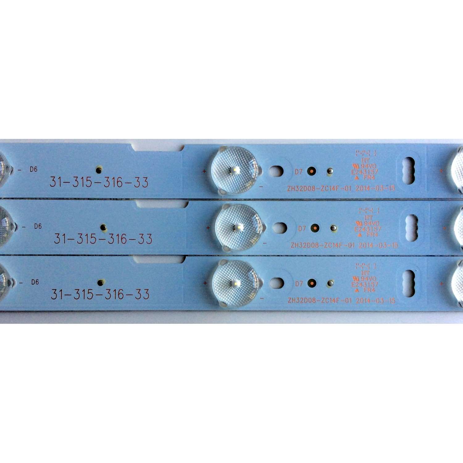 KIT DE LED´S PARA TV (3 PIEZAS) / UPSTAR ZH32D08-ZC14F-01 / 31-315-316-33 / E243157 / N285D-0 / 2010002593/B22 / 141015A2 / PANEL TH315L424 / MODELOS P32EA8 / P32EE7 - Imagen 2