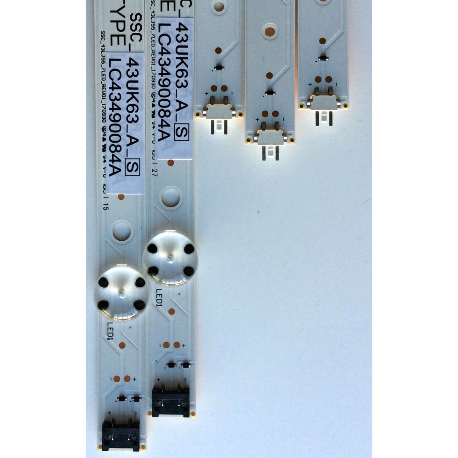 KIT DE LED´S PARA TV / SOLO 5 PIEZAS) / ((INCOMPLETO)) / LG SSC_43LJ55_7LED_REV01_170930 / SSC_43UK63_A_S / SSC_43UK63_B_S / LC43490084A / LC43490085A / LC43 4900 84A LGD 43091 / LC43 4900 85A LGD 43091 / PANEL NC430DGG-AAGX3 / MODELO 43UK6300PUE BUSWLJM - Imagen 2