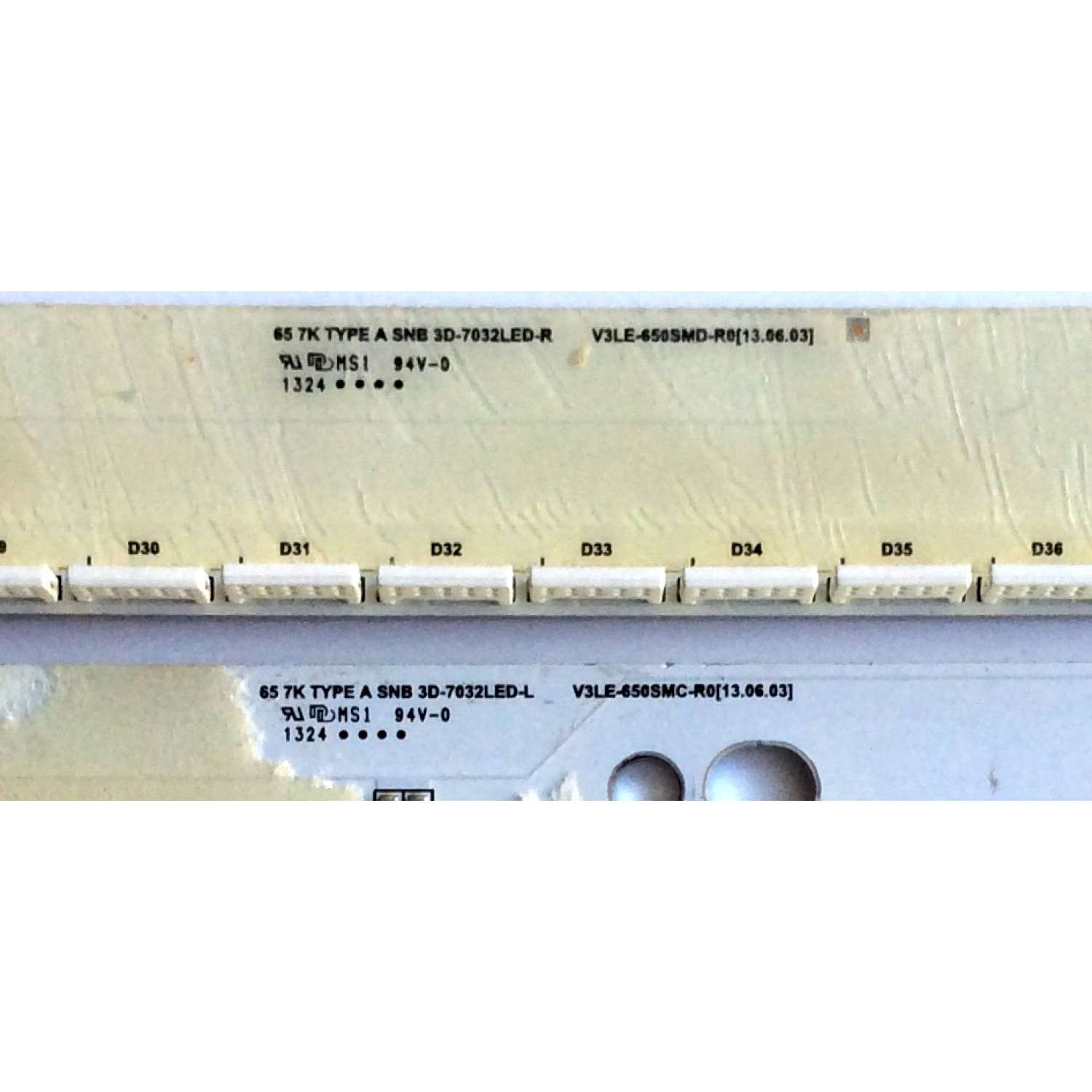 KIT DE LED´S PARA TV (4 PIEZAS) / SAMSUNG / 3D-7032LED-L / V3LE-650SMC-R0 / 3D-7032LED-R / V3LE-650SMD-R0 / 65FHZW / BN96-28865A / BN96-28866A / BN96-28867A / BN96-28868A / 65 7K TYPE B / 65 7K TYPE A / PANEL CY-SF650DSLV1H / MODELO UN65F7100AFXZA TH02 - Imagen 3