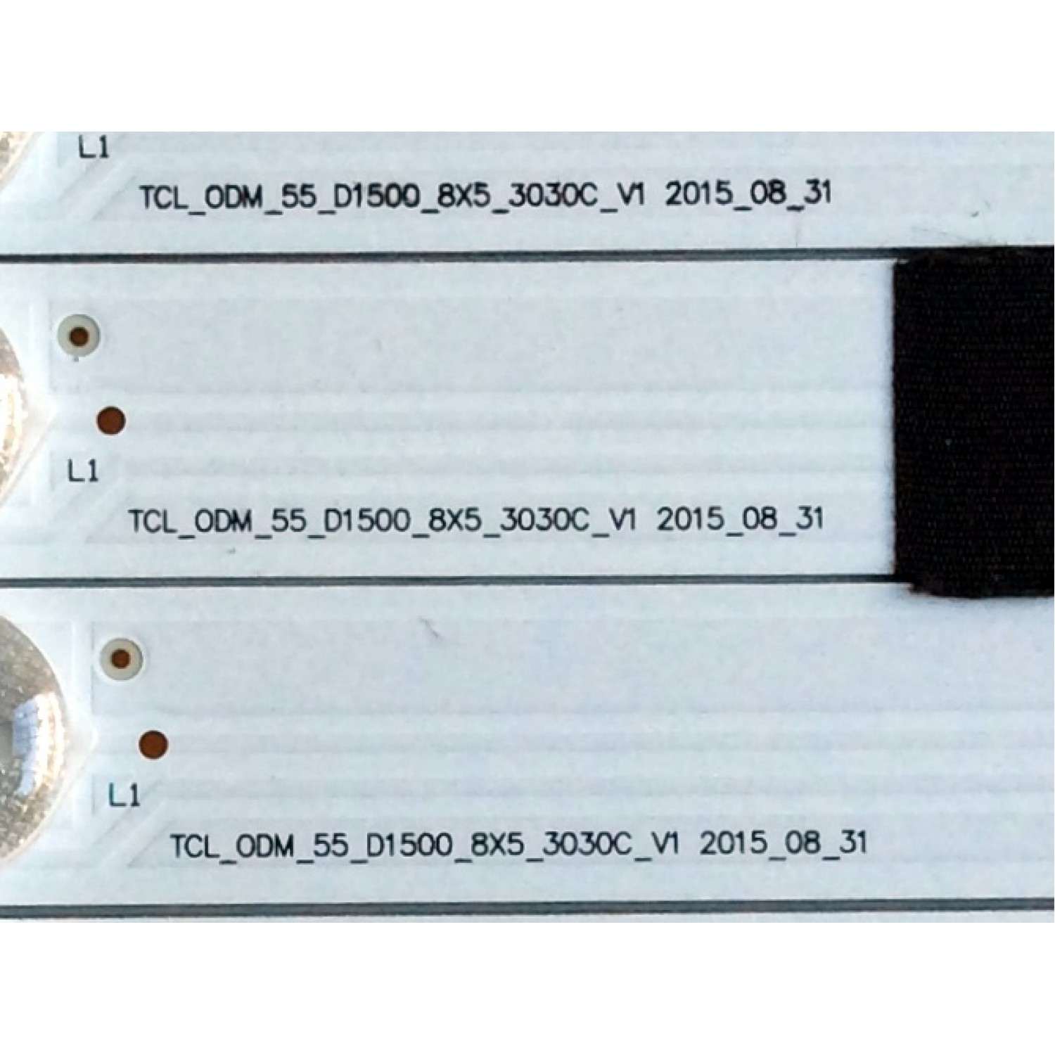 KIT DE LED´S PARA TV TOSHIBA ((8 PIEZAS)) / NUMERO DE PARTE 4C-LB550T-YHK / TCL_ODM_55_D1500_8X5_3030C_V1 / 070817-UR7XGB-00614 / YHE-4C-LB550T-YHK / PANEL LVF550CSDX E11 V7 / MODELO 55L510U18 - Imagen 3