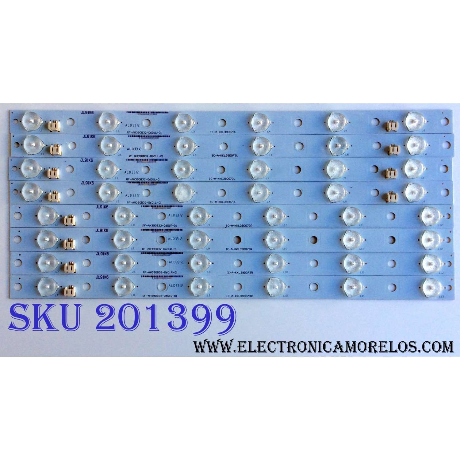 KIT DE LED´S PARA TV (8 PIEZAS) / AFFINITY IC-A-KKL39D073R / IC-A-KKL39D073L / RF-AH390B32-0601L-01 / RF-AH390B32-0601R-01 / JL91K6 / JL91K6000000E28210 / PANEL V390HJ1-P01 REV.C1 / MODELO LE3951