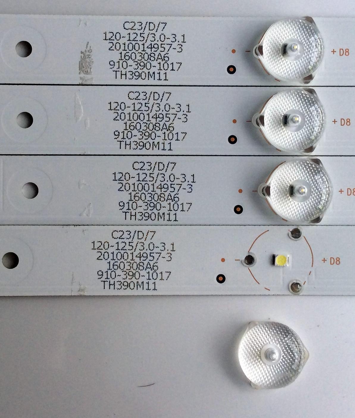 KIT DE LED´S PARA TV (4 PIEZAS) / ELEMENT TFGJ39D09-ZC21FG-03 / E469119 / 303TH390042 / C23/D/7 / 120-125/3.0-3.1 / 2010014957-3 / TH390M11 / 160308A6 / 910-390-1017 / PANEL T390HVN01.0 / MODELO ELEFW3916 - Imagen 3