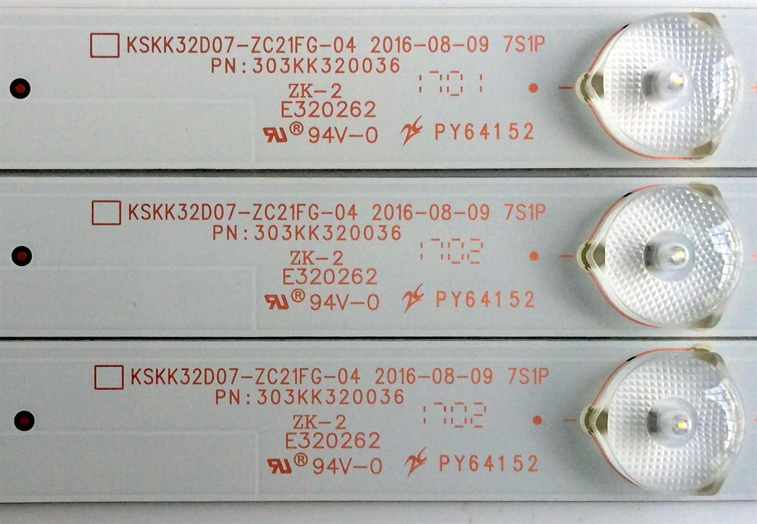 KIT DE LED´S PARA TV (3 PIEZAS) / ELEMENT KSKK32D07-ZC21FG-04 / 303KK320036 / E320262 / PY64152 / E22/E/7 / 120-125-3.9-3.0 / 2010024994-2 / 170115A5 / 21005583 / KK320M11 / PANEL HV320WHB-N81 / MD3238YTBH / MODELO ELEFW328  - Imagen 2