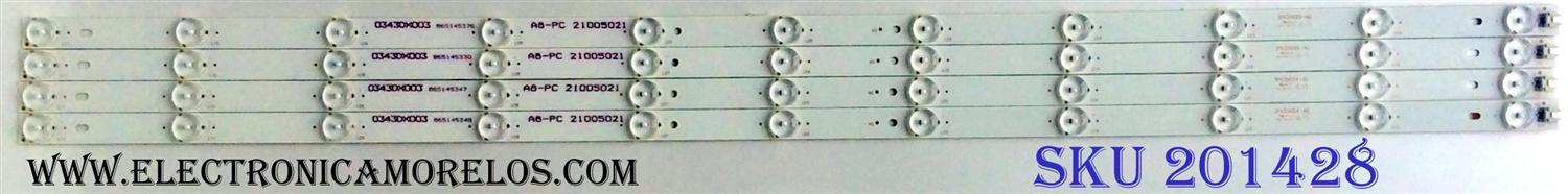 KIT DE LED´S PARA TV (4 PIEZAS) / WESTINGHOUSE 3P43DX0004-A0 / E341134 / A8-PC 21005021 / 0343DX003 / B651453 / PANEL MD4301YTAU / MODELO WD43UB4530 TW-06401-A043D
