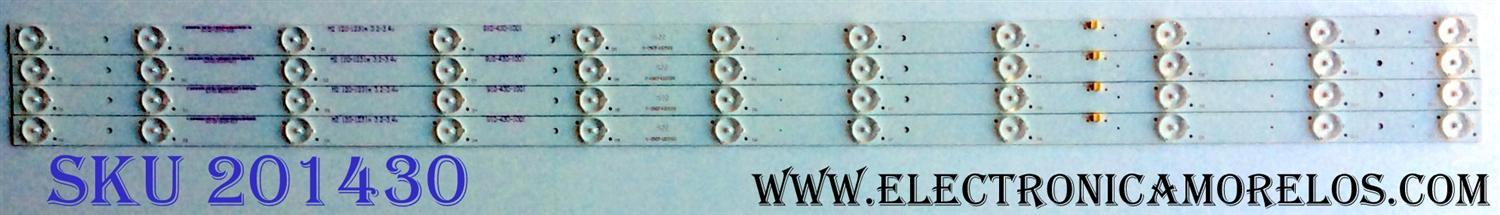 KIT DE LED´S PARA TV (4 PIEZAS) / WESTINGHOUSE C-CNCF43D599 / 910-430-1001 / M2 120-1231M 3.2-3.4V / 3003-D65-DE022 / PANEL T430HVN01.0 / MODELOS WD43FC2380 / WD43FC2380 TW-01801-A043A