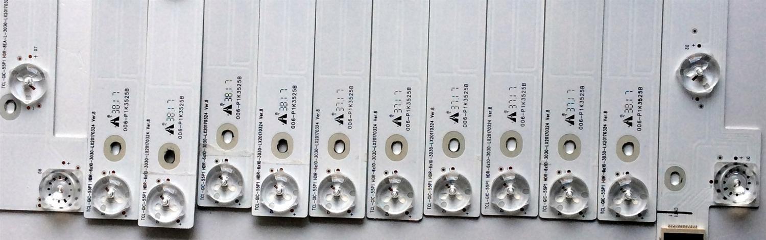 KIT DE LED´S PARA TV (12 PIEZAS) / TCL 006-P1K3525B / TCL-GIC-55P1 / YHA-4C-LB5506-YH06J / YHB-4C-LB5508-YH02J / HDR-6x10-3030-LX20170324 Ver.8 / PANEL LVU550ND1L / MODELO 55P605 - Imagen 3
