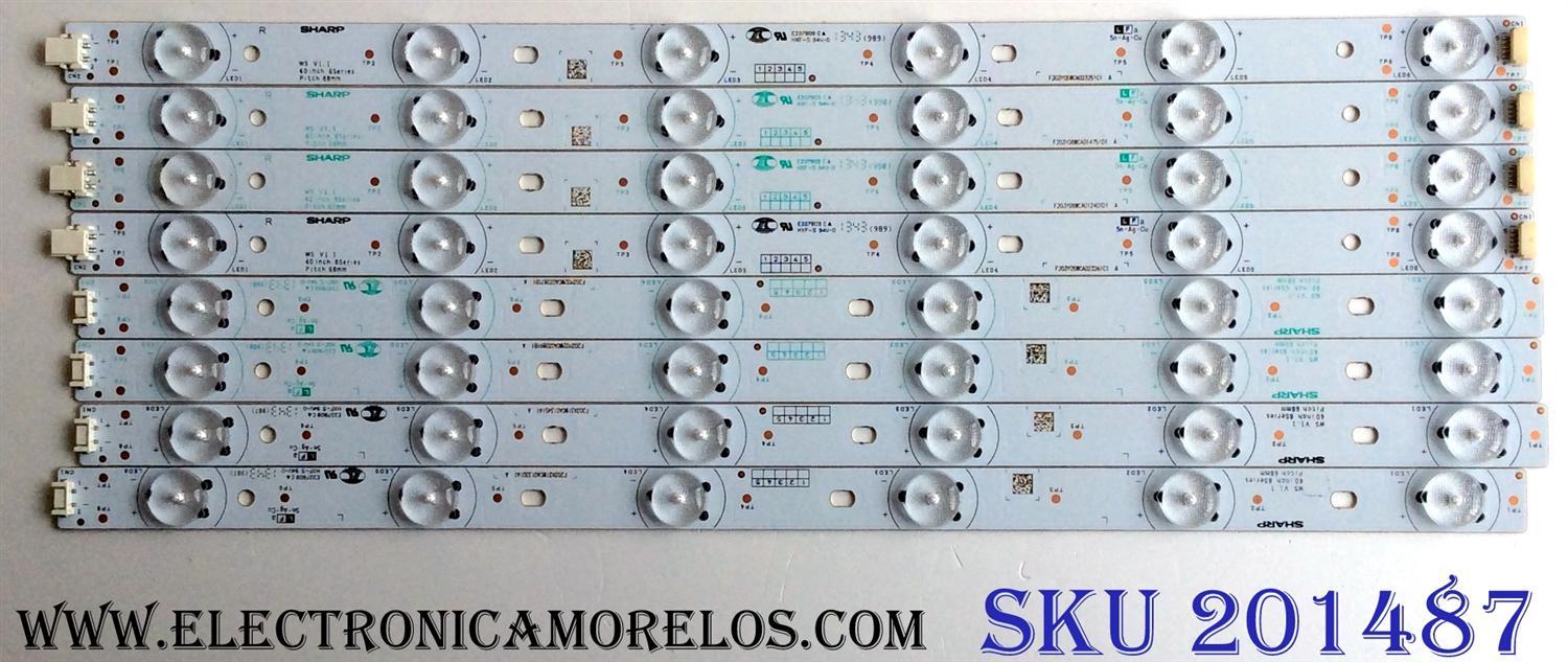 KIT DE LED'S PARA TV RCA (8 PIEZAS) / NUMERO DE PARTE E227809 / 40 INCH 6 SERIES / PITCH 68mm / WS V1.1 / PANEL'S LSC400HM06-12V / LSC400HJ01-12V / MODELO LED40C45RQ