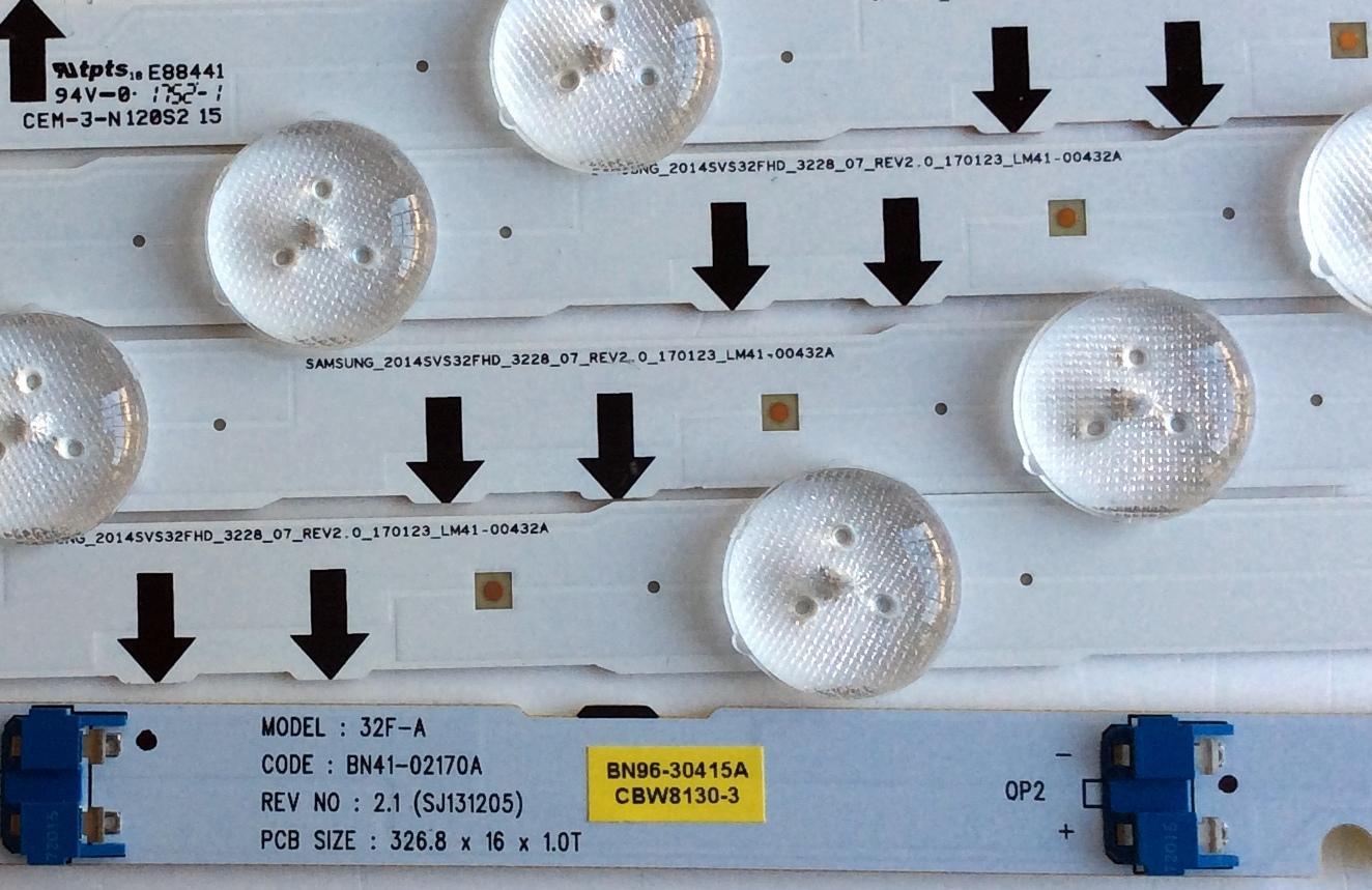 KIT DE LED´S PARA TV SAMSUNG (4 PIEZAS) / NUMERO DE PARTE BN96-30442A / SAMSUNG_2014SVS32FHD_3228_07_REV2.0_170123_LM41-00432A / PANEL GJ032BGE-R4-RR01 / MODELOS UN32J6300 / UE32H6200 / LH32DCE / HG32NE / LT32E310 / UA32H5100 / MAS MODELOS EN DESCRIPCION - Imagen 3