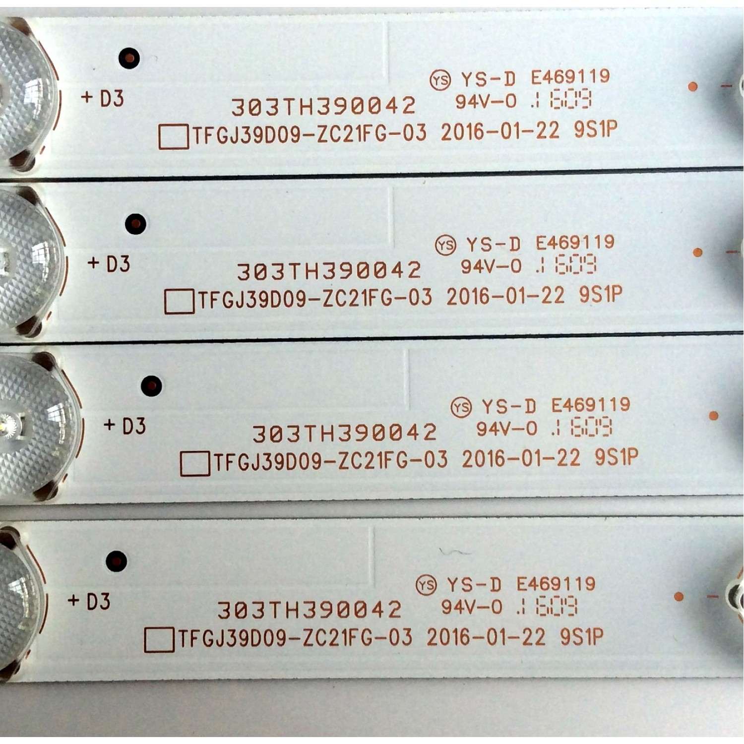 KIT DE LED´S PARA TV (4 PIEZAS) / ELEMENT TFGJ39D09-ZC21FG-03 / E469119 / 303TH390042 / C23/D/7 / 120-125/3.0-3.1 / 2010014957-3 / TH390M11 / 160308A6 / 910-390-1017 / PANEL T390HVN01.0 / MODELO ELEFW3916 - Imagen 2
