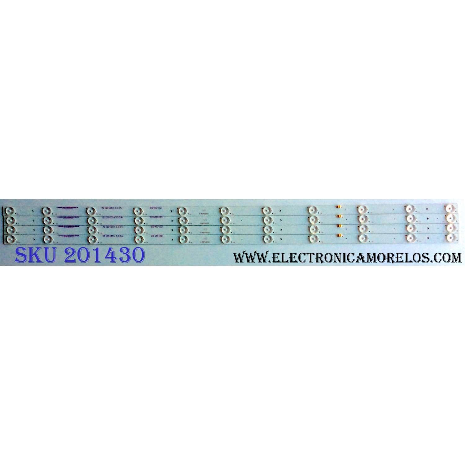 KIT DE LED´S PARA TV (4 PIEZAS) / WESTINGHOUSE C-CNCF43D599 / 910-430-1001 / M2 120-1231M 3.2-3.4V / 3003-D65-DE022 / PANEL T430HVN01.0 / MODELOS WD43FC2380 / WD43FC2380 TW-01801-A043A