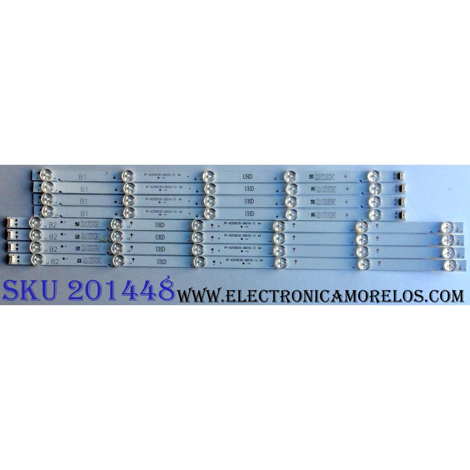 KIT DE LEDS ORIGINAL PARA TV LG 8 PIEZAS / NUMERO DE PARTE RF-AZ550E30-0601B-12 / RF-AZ550E30-0501A-12 / YAL13-00630300-41 / YAL13-00530300-24 / PANEL SDL550WY LD0-910 / SDL550WY LD0-911 / MODELO 55UJ6200-UA / 55UJ6200-UA.CUSYLH / 55UJ6200-UA.BWMYLJR