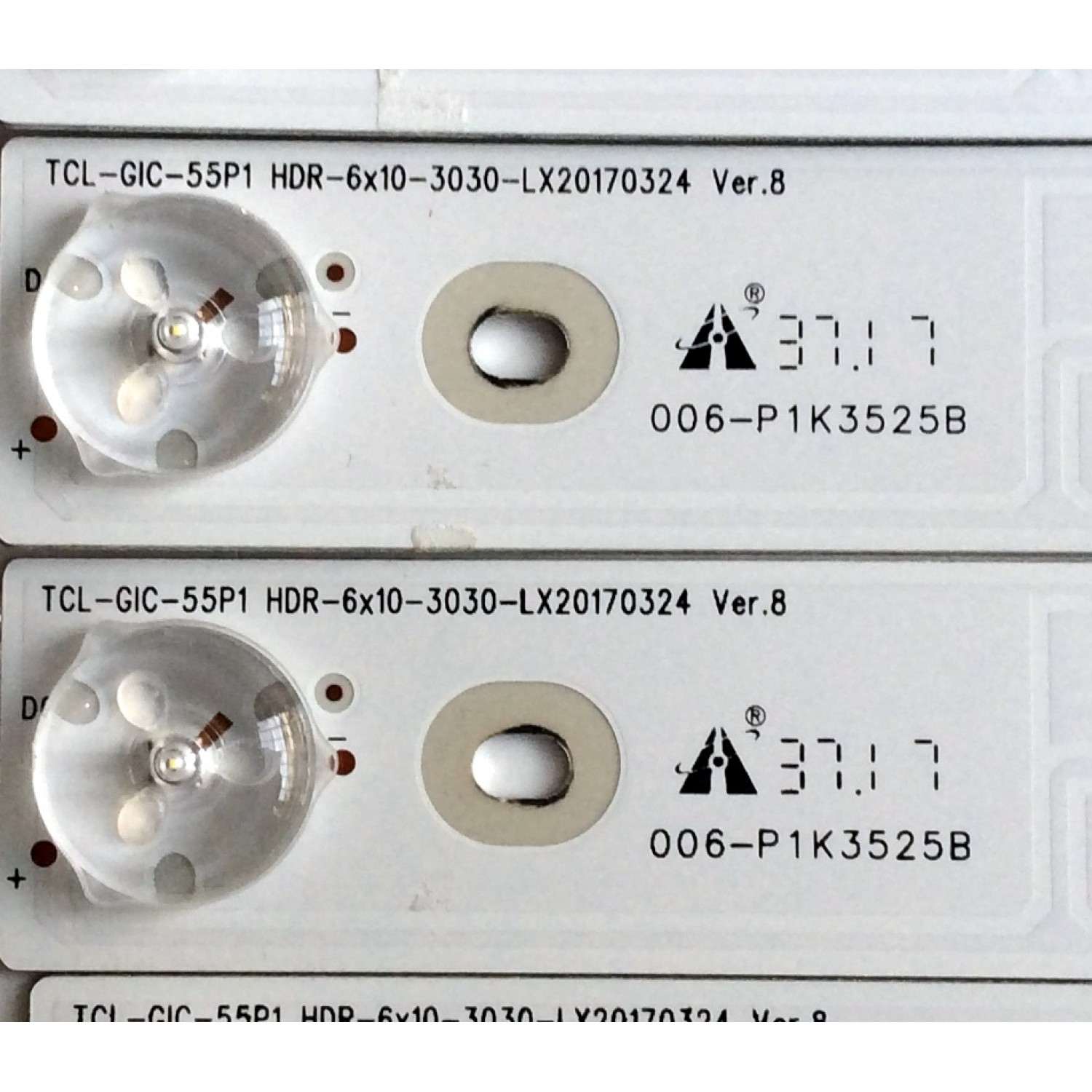 KIT DE LED´S PARA TV (12 PIEZAS) / TCL 006-P1K3525B / TCL-GIC-55P1 / YHA-4C-LB5506-YH06J / YHB-4C-LB5508-YH02J / HDR-6x10-3030-LX20170324 Ver.8 / PANEL LVU550ND1L / MODELO 55P605 - Imagen 5