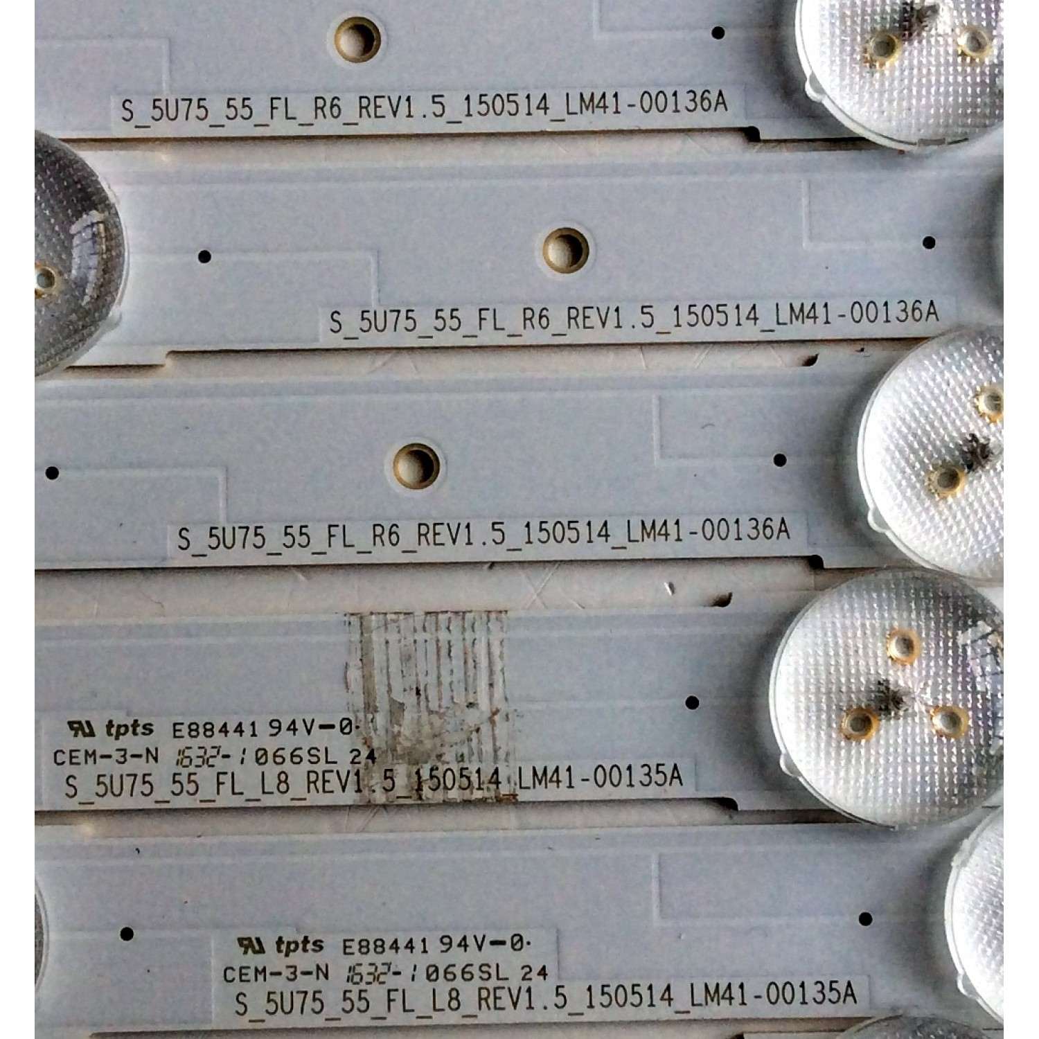 KIT DE LED´S PARA TV SAMSUNG ((12 PIEZAS)) / NU8MERO DE PARTE BN96-40099A / BN96-40100A / S_5U75_55_FL_L8_REV1.5_150514 / LM41-00135A / S_5U75_55_FL_R6_REV1.5_150514_LM41-00136A / PANEL CY-GK055HGEV5H /  MODELO ¨55¨ - Imagen 5