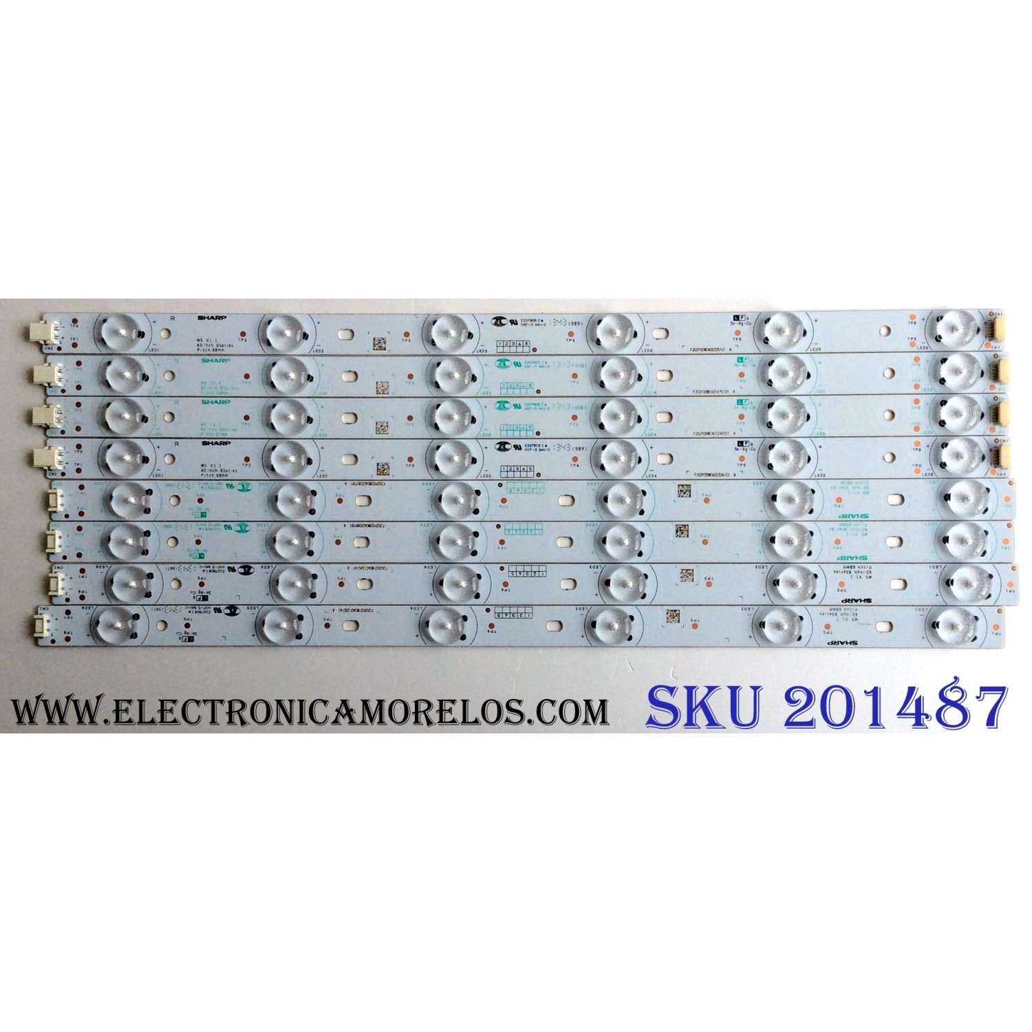 KIT DE LED'S PARA TV RCA (8 PIEZAS) / NUMERO DE PARTE E227809 / 40 INCH 6 SERIES / PITCH 68mm / WS V1.1 / PANEL'S LSC400HM06-12V / LSC400HJ01-12V / MODELO LED40C45RQ