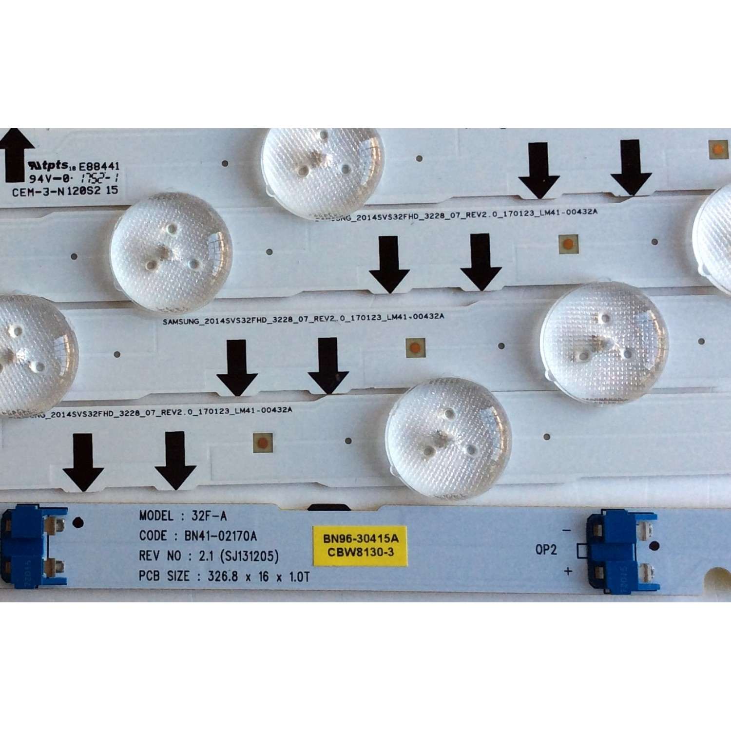 KIT DE LED´S PARA TV SAMSUNG (4 PIEZAS) / NUMERO DE PARTE BN96-30442A / SAMSUNG_2014SVS32FHD_3228_07_REV2.0_170123_LM41-00432A / PANEL GJ032BGE-R4-RR01 / MODELOS UN32J6300 / UE32H6200 / LH32DCE / HG32NE / LT32E310 / UA32H5100 / MAS MODELOS EN DESCRIPCION - Imagen 3