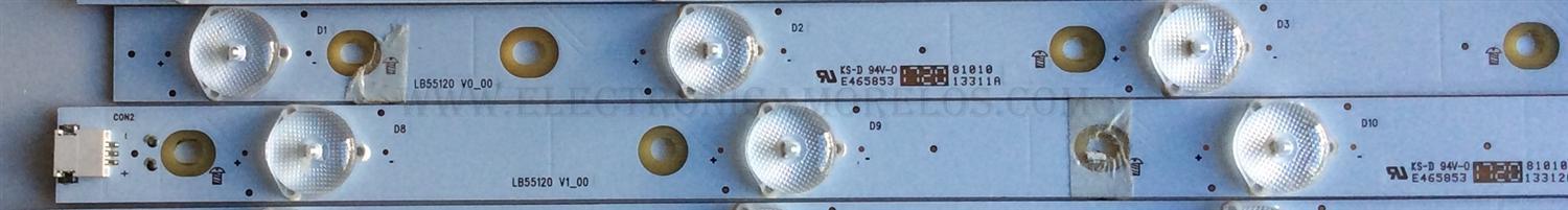 KIT DE LED´S PARA TV (13 PIEZAS) / INSIGNIA LB55120 V0_00 (7 PIEZAS) / LB55120 V1_00 (6 PIEZAS) / 210BZ07DR / 210BZ07DL / 43030M04L / PANEL TPT550U2-D072.L REV:S01B / MODELO NS-55DR620NA18 - Imagen 3