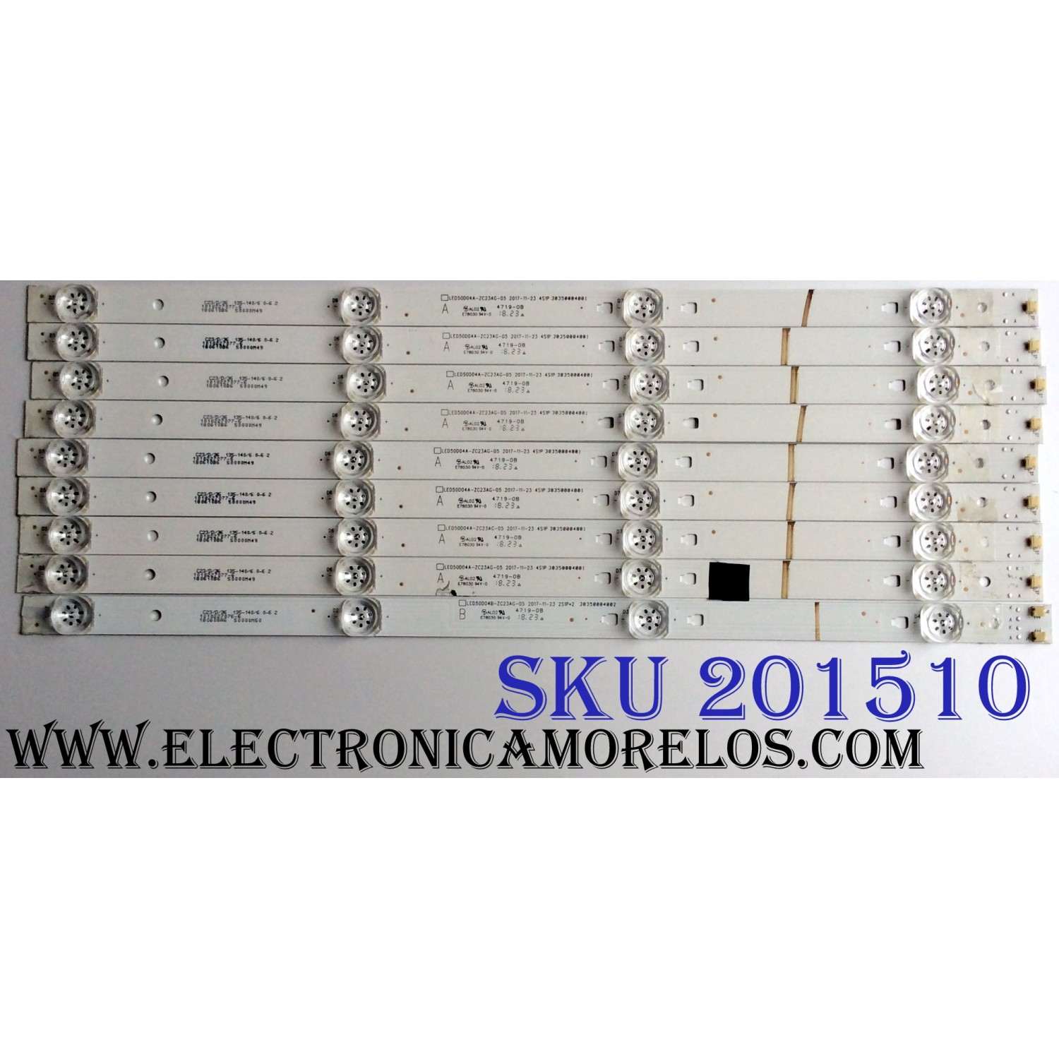 KIT DE LED´S PARA TV (9 PIEZAS) / INSIGNIA LED50D04A-ZC23AG-05 / LED50D04B-ZC23AG-05 / 2S1P*2 30350004002 / 4A1P 30350004001 / 180608A6 / 180610BA / E78030 94V-0 / PANEL T500HVN07.5 / MODELO NS-50D510NA1