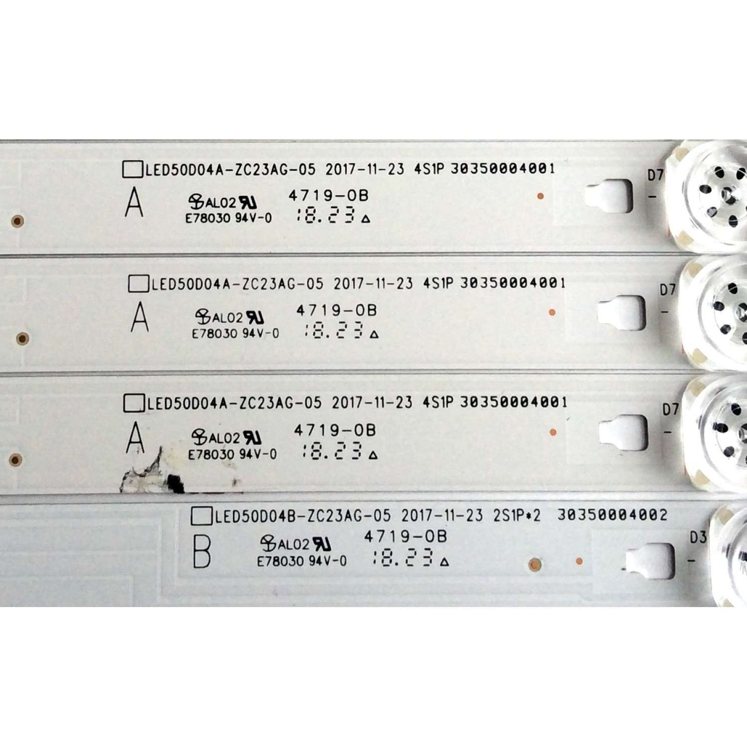 KIT DE LED´S PARA TV (9 PIEZAS) / INSIGNIA LED50D04A-ZC23AG-05 / LED50D04B-ZC23AG-05 / 2S1P*2 30350004002 / 4A1P 30350004001 / 180608A6 / 180610BA / E78030 94V-0 / PANEL T500HVN07.5 / MODELO NS-50D510NA1 - Imagen 2