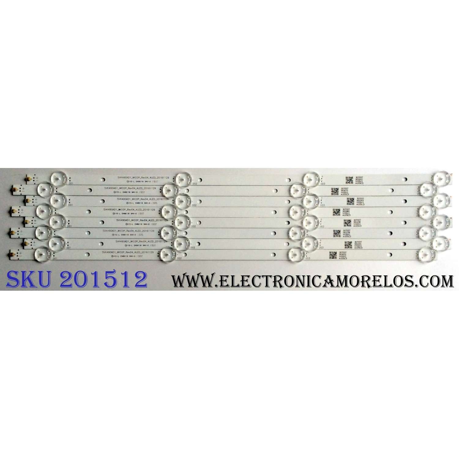 KIT DE LED´S PARA TV (8 PIEZAS) / TOSHIBA 	SVK490AD1 / SVK490AD1_WICOP_Rev04_4LED_20161129 / YS-L E469119 94V-0 / J0703T / PANEL`S K490WDRB / K490WDRA-LH300 / MODELO 49LF421U19