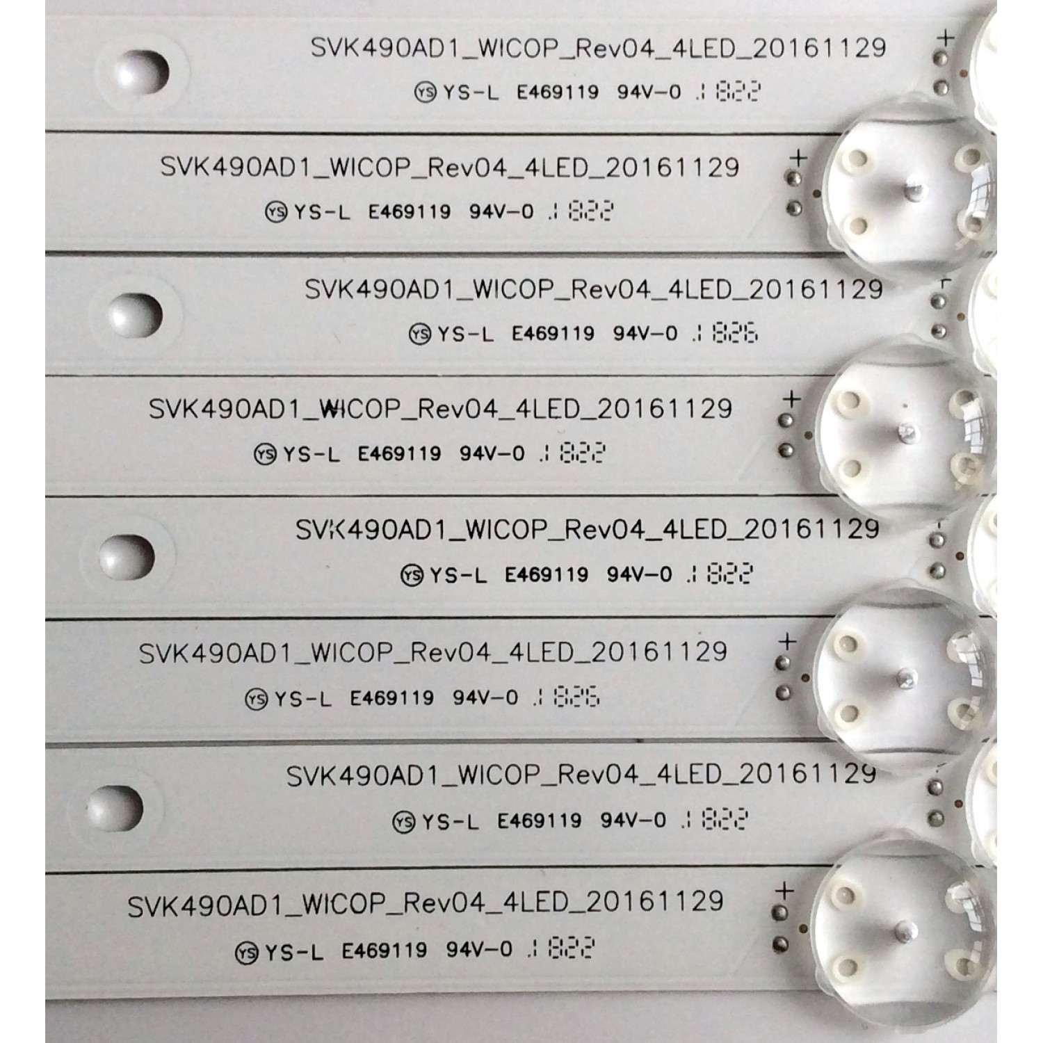 KIT DE LED´S PARA TV (8 PIEZAS) / TOSHIBA 	SVK490AD1 / SVK490AD1_WICOP_Rev04_4LED_20161129 / YS-L E469119 94V-0 / J0703T / PANEL`S K490WDRB / K490WDRA-LH300 / MODELO 49LF421U19 - Imagen 4
