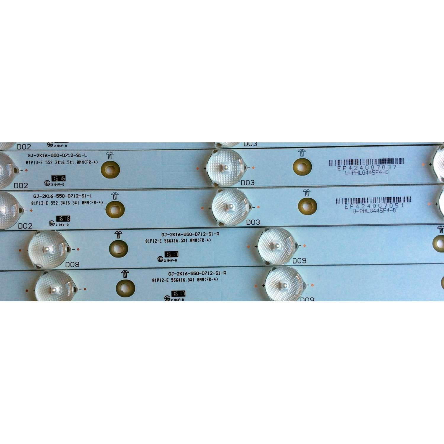KIT DE LED´S PARA TV (14 PIEZAS) / SONY GJ-2K16-550-D712-S1-L / GJ-2K16-550-D712-S1-R / 01P12-E / 552.3*16.5*1.0MM / U-PHLG445F4-D / 552.3016.501.0MM / PANEL TPT55F2-FHBN20.K REV:S48P0A / TPT550J1-DUYSHA.G REV:S1R / MODELO KDL-55W650D - Imagen 2