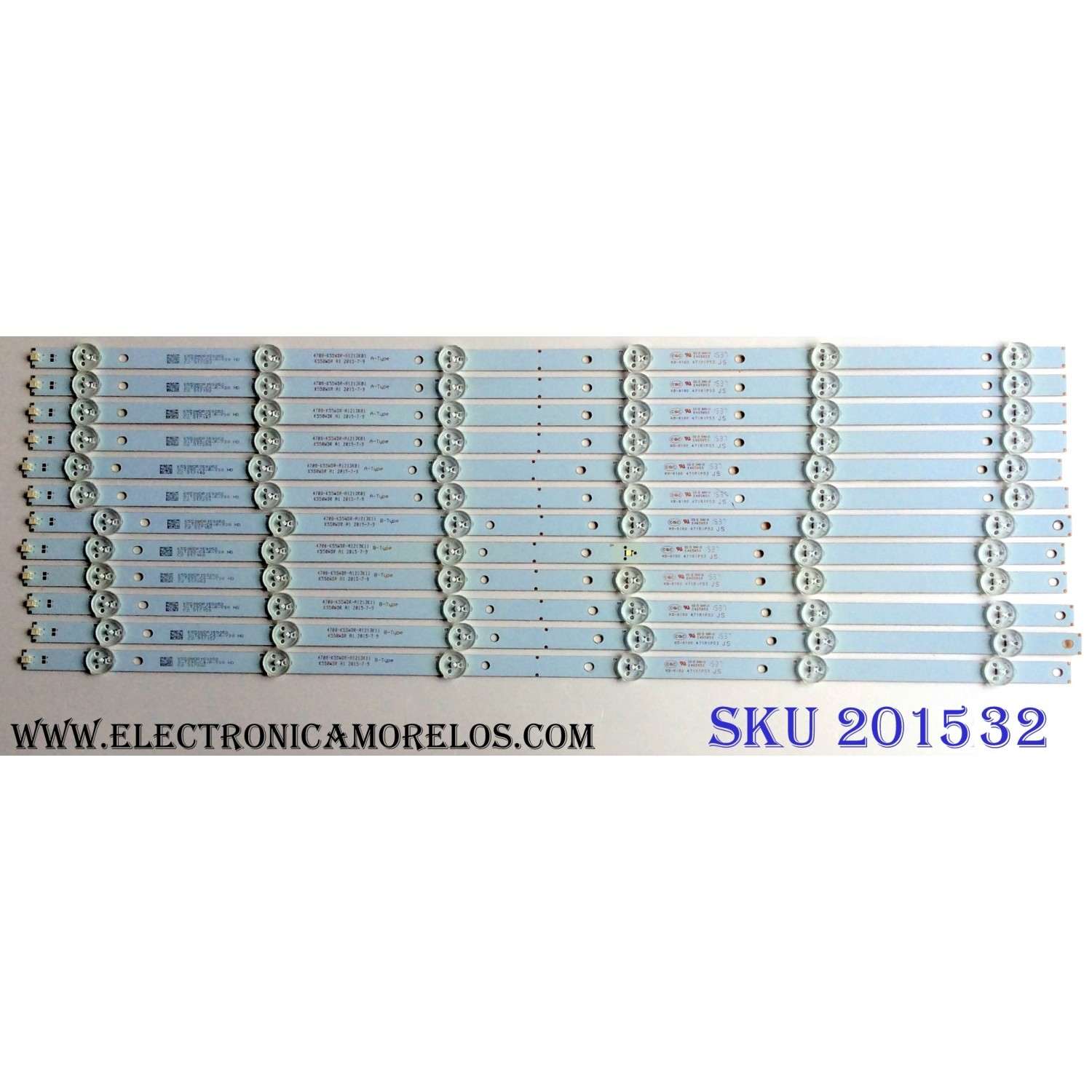 KIT DE LED´S PARA TV (12 PIEZAS) / TOSHIBA 4708-K55WDR-A1213K01 / 4708-K55WDR-A1213K11 / 4708-K55WDR-A1213K01 A-TYPE / 4708-K55WDR-A1213K11 B-TYPE / K550WDR / K550WDR159052 / S-T290-C4-R-Y30 / 471R1P53 / MODELO 55L421U / 55L310U