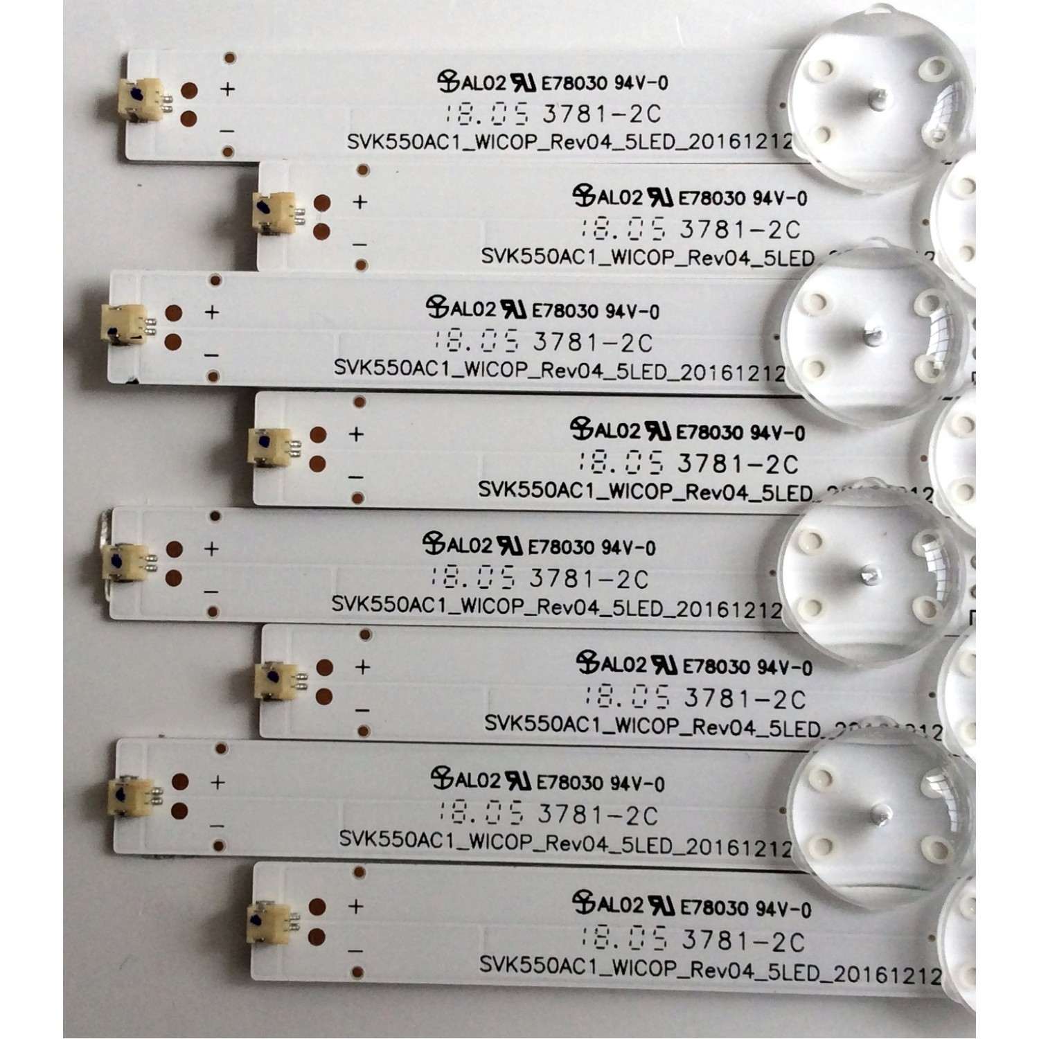 KIT DE LED´S PARA TV (8 PIEZAS) / TOSHIBA SVK550AC1 / SVK550AC1_WICOP_Rev04_5LED_20161212 / SVK550AC1_WICOP_Rev05_5LED_2019117 / PANEL K550WDRB / MODELOS 55LF621U19 / 55LF621U19 Rev.A / 55LF721U20 - Imagen 2
