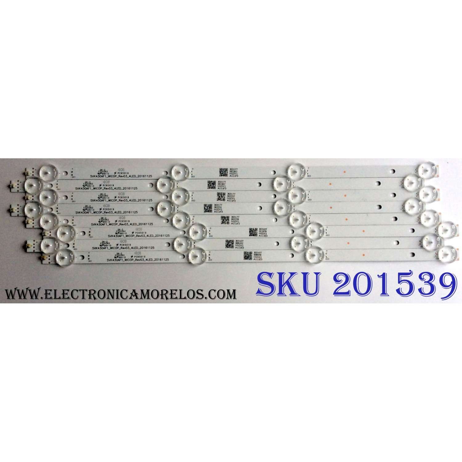 KIT DE LED´S PARA TV TOSHIBA (8 PIEZAS) / SVK430AF1_WICOP_REV03_4LED_20161125 / PC65019 / PC65019B / J0310T / M1DY1 A111F3 / M1DY1A111F3 / PANEL`S K430WDRA / K430WDRB / K430WDRD / MODELOS 43LF621U19 / 43LF621U19 Rev.A
