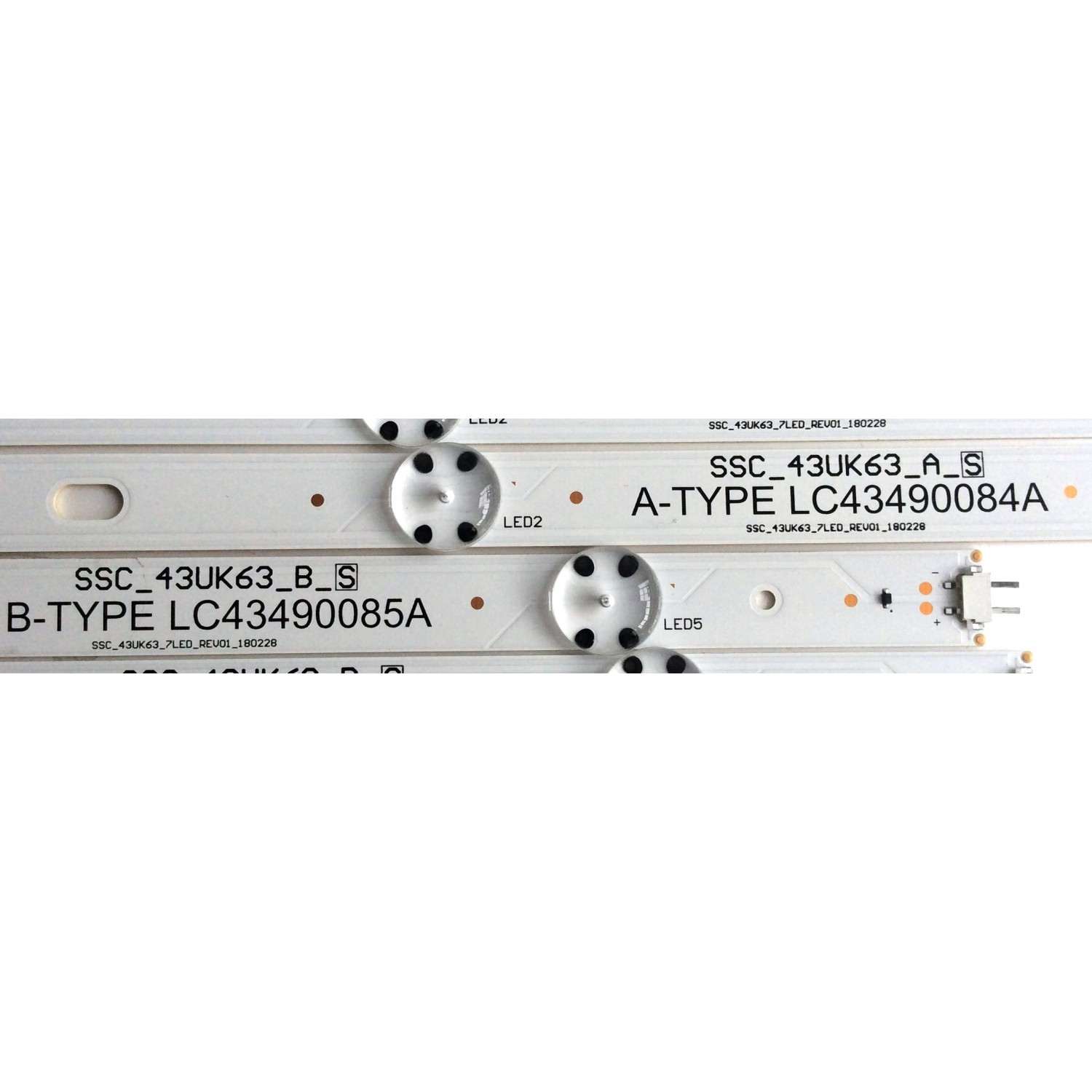 KIT DE LED´S PARA TV LG ((6 PIEZAS)) / NUMERO DE PARTE SSC_43UK63_A_S / SSC_43UK63_B_S / SSC_43UK63_7LED_REV01_180228 / LGD43091 / A-TYPE LC43490084A / B-TYPE LC43490085A / PANEL NC430DGG / NC430DUE / MODELOS 43UK6200PUA-UA / 43LM5700PUA / 43UN7000PUB - Imagen 2
