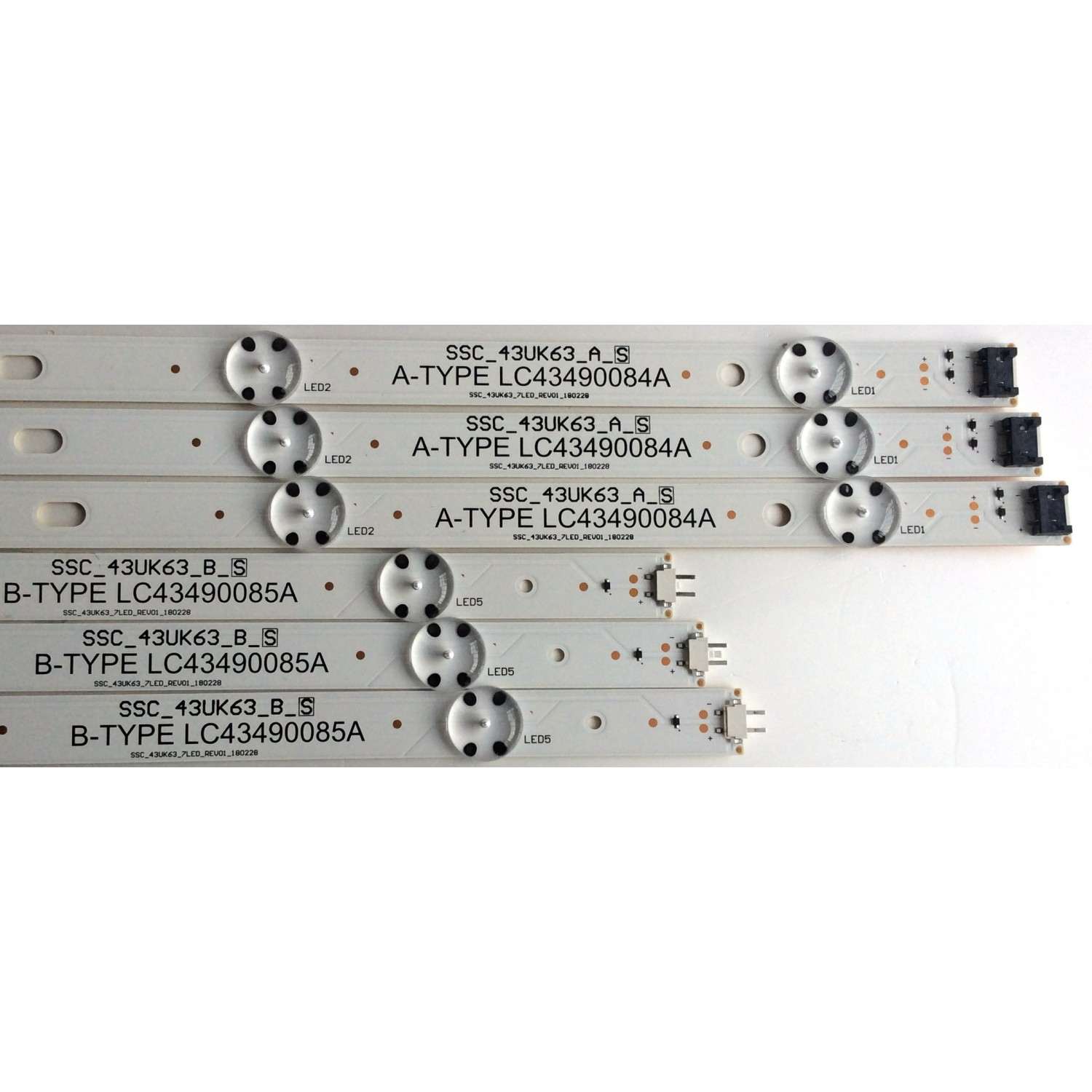 KIT DE LED´S PARA TV LG ((6 PIEZAS)) / NUMERO DE PARTE SSC_43UK63_A_S / SSC_43UK63_B_S / SSC_43UK63_7LED_REV01_180228 / LGD43091 / A-TYPE LC43490084A / B-TYPE LC43490085A / PANEL NC430DGG / NC430DUE / MODELOS 43UK6200PUA-UA / 43LM5700PUA / 43UN7000PUB - Imagen 4