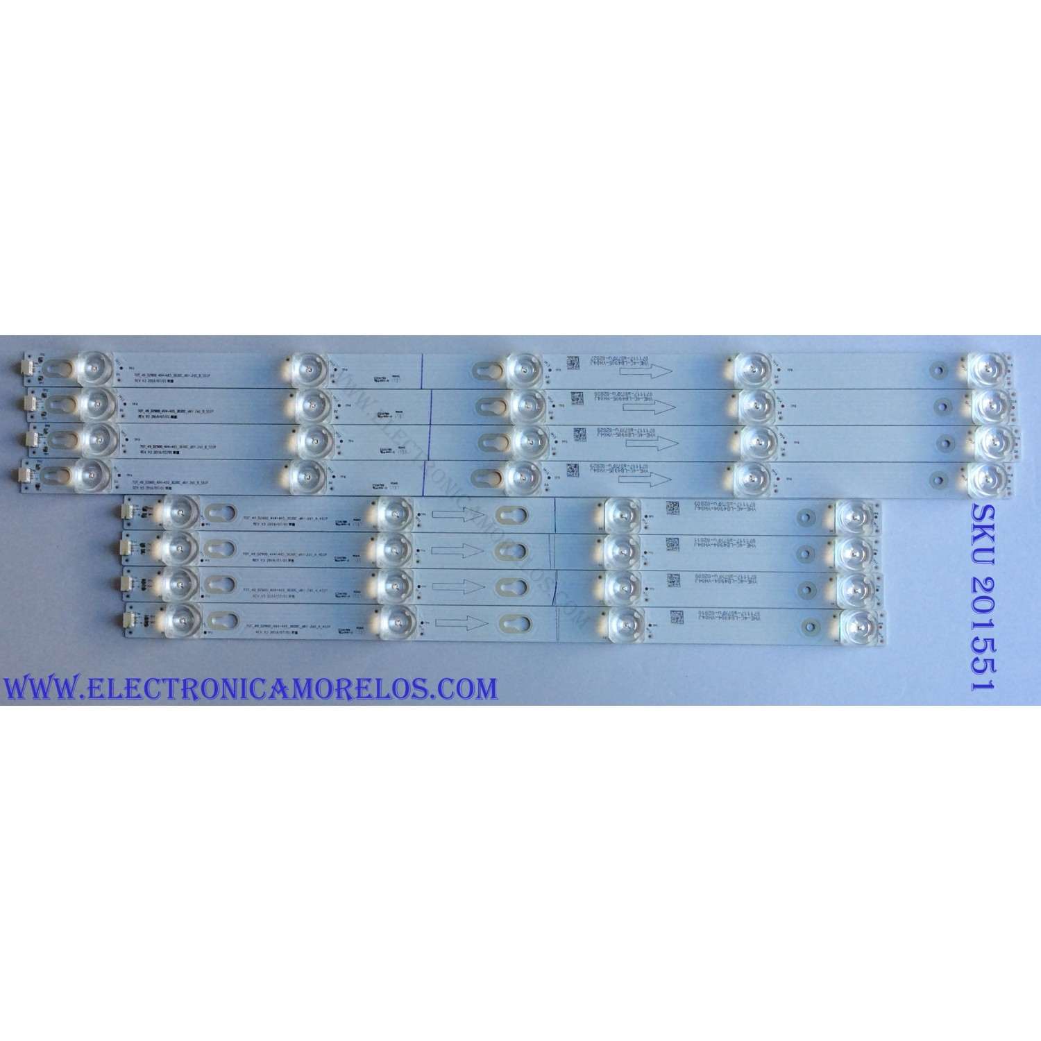 KIT DE LED'S PARA TV ((8 PIEZAS)) / NUMERO DE PARTE 4C-LB4904-YH04J / 4C-LB4905-YH04J / TOT_49_D2900_4X4+4X5_3030C_D6t-2d1_A_4S1P / TOT_49_D2900_4X4+4X5_3030C_D6t-2d1_B_5S1P / PANEL LVU490ND1L / MODELOS 49S350 / 49S403TCBA / 49S403TBAA