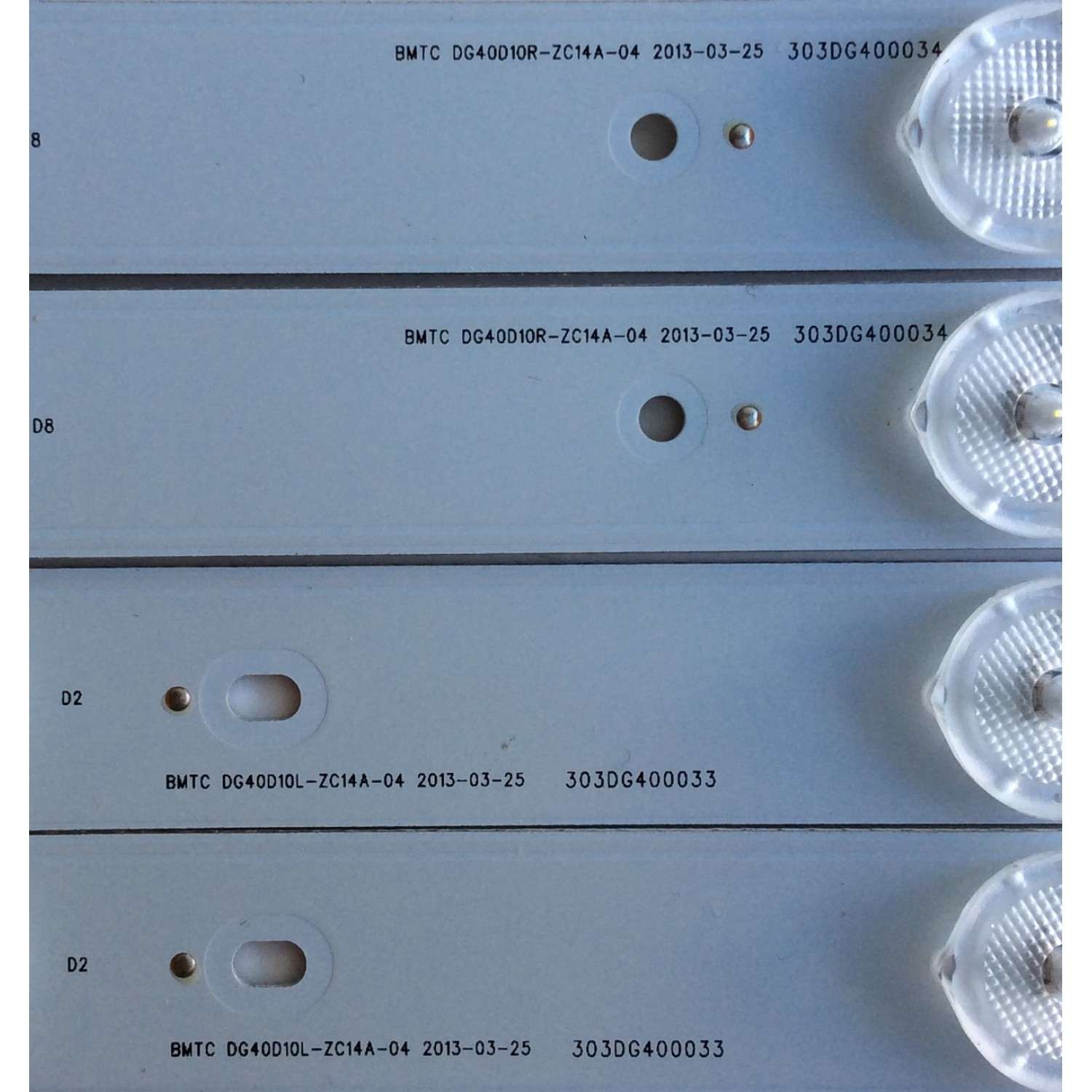 KIT DE LED´S PARA TV ( 8 PIEZAS) / 303DG400034 / 303DG400033 / E214887 / N93C-D / D21238 / 130724B3 / BMTC / DG40D10R-ZC14A-04 / DG40D10L-ZC14A-04 / PANEL / MODELO	 - Imagen 3