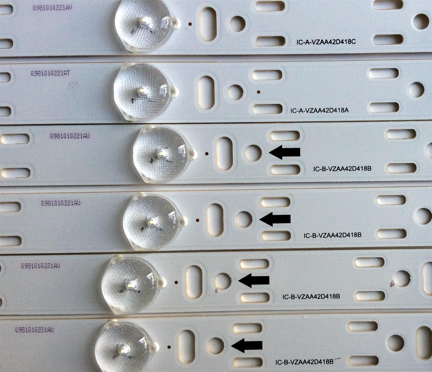 KIT DE LED'S PARA TV (6 PIEZAS) / VIZIO IC-A-VZAA42D418A / 0981010221AT / IC-B-VZAA42D418B / 0981010221AU / IC-A-VZAA42D418C / 0981010221AV / T082M9R40C / TO82M9R4OC / E306084 / PANEL / MODELO E420I - Imagen 3
