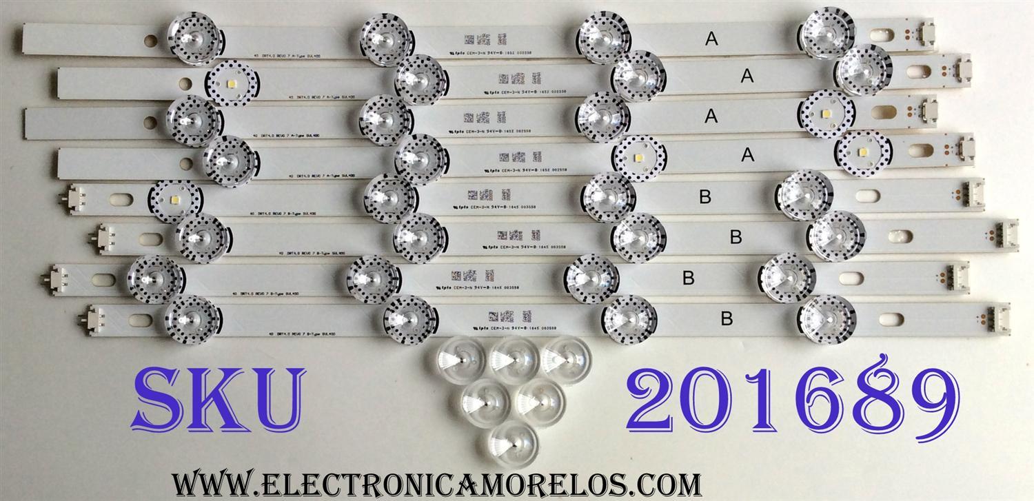 KIT DE LED'S PARA TV (8 PIEZAS) / LG 40DRT4.0 REV0 7 B-TYPE SUL 400 / CEM-3-N 94V-0. 1645 003S5B / 0884A / PANEL'S HC400DUN-VCKN9-214X / MODELO 40LX560H-UF