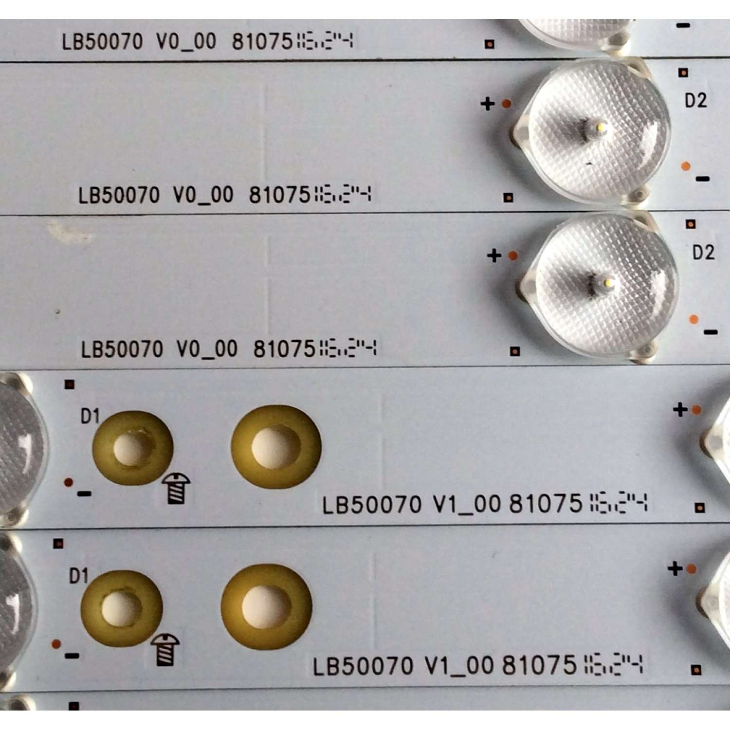 KIT DE LED'S PARA TV (12 PIEZAS) / VIZIO LB50070 / LB50070 V1_00 81075 / 210BZ06DR43030L23L / 3E7650000EC0 / PANEL TPT500J1-HVN07.U / MODELO D50N-E1 / D50N-E1 LTMWVTCT - Imagen 2