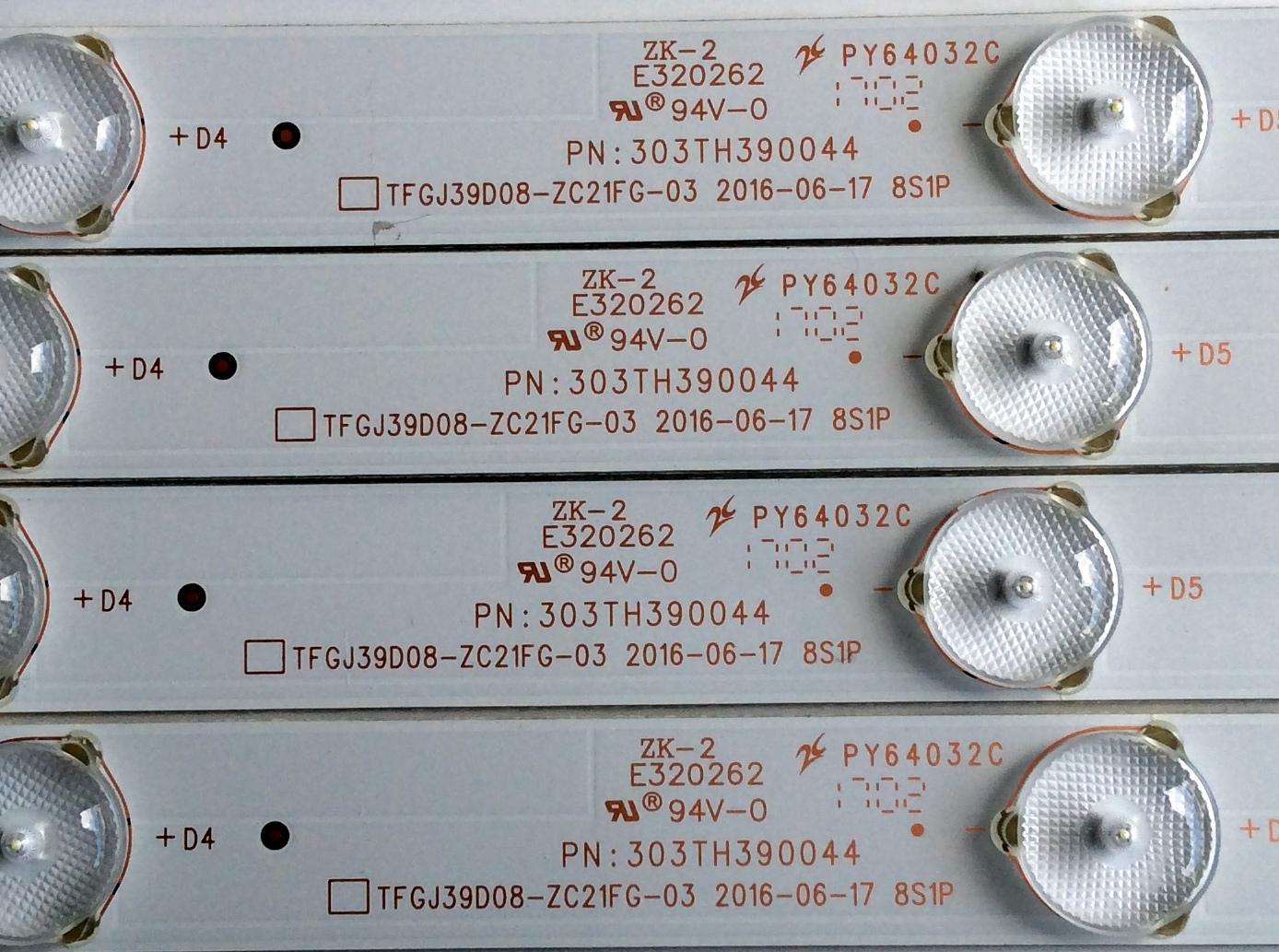 KIT DE LED'S PARA TV (4 PIEZAS) / ELEMENT 303TH390044 / 303TH390042 / PY64034 / E320262 / TFGJ39D08-ZC21FG-03 / 910-390-1019 / 910-390-1017 / TH390M13 / TH390M11 / PANEL'S T390-DXB-DLED / LC390TA2A MODELO ELEFW3916 - Imagen 3