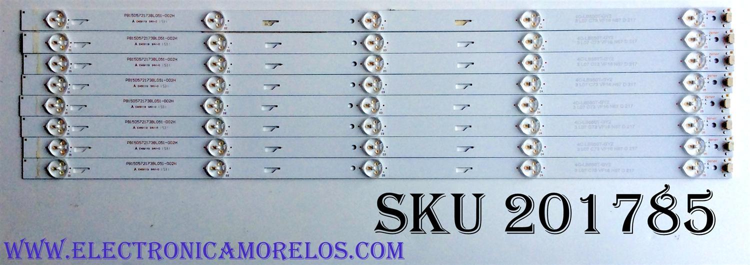 KIT DE LED'S PARA TV (8 PIEZAS) / INSIGNIA 4C-LB550T-GY2 / 3 L07 C73 VF16 N57 D 217 / PB15D572173BL051-002H / PANEL ST5461B05-2 / LVF550CSDX E6 V4 / MODELO NS-55D421NA16